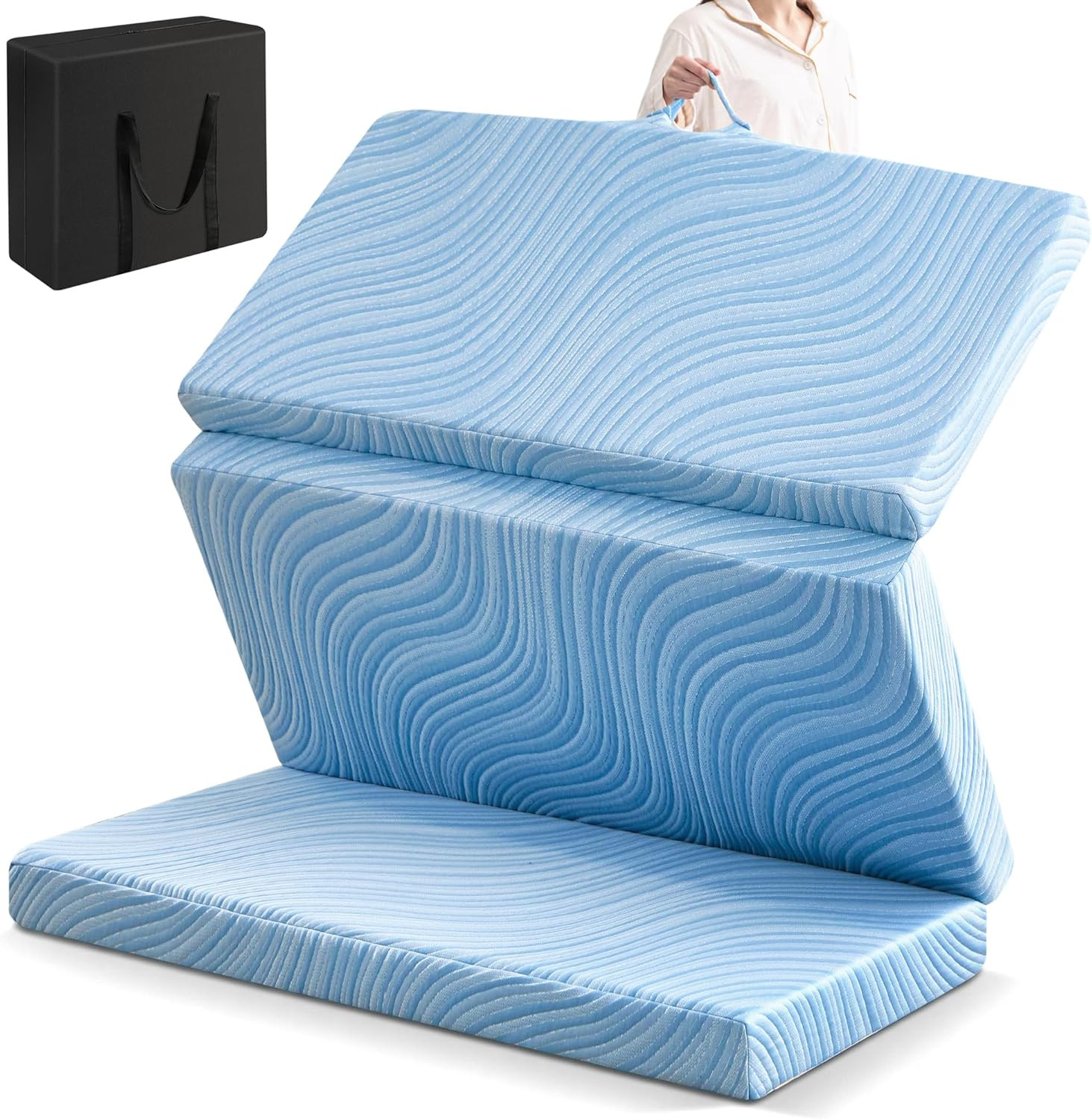 Foldable Trifold Tri Fold Portable Folding Mattress – 4 Inch Memory Foam & High