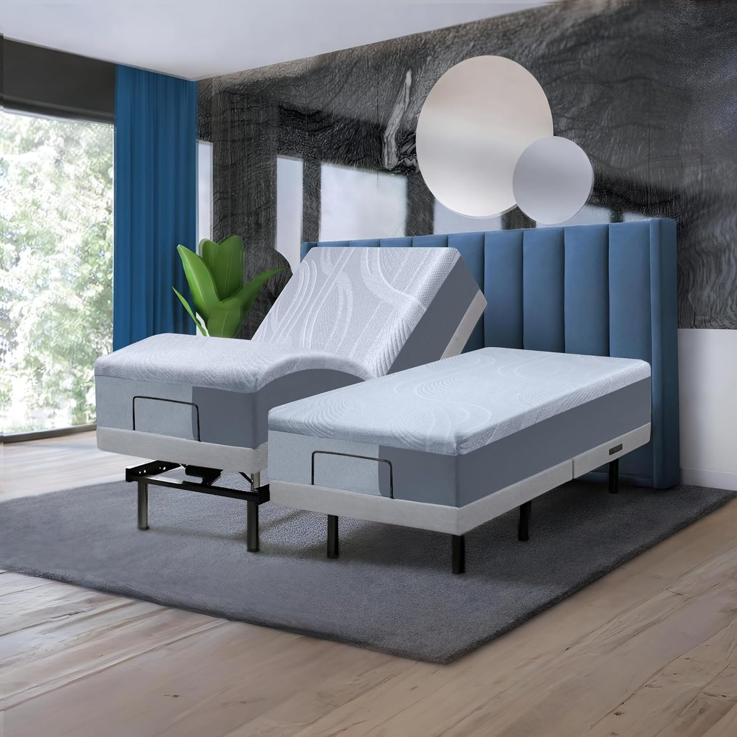 Luxury Split King Adjustable Bed & 14″ Gel Memory Foam Mattress with Massage