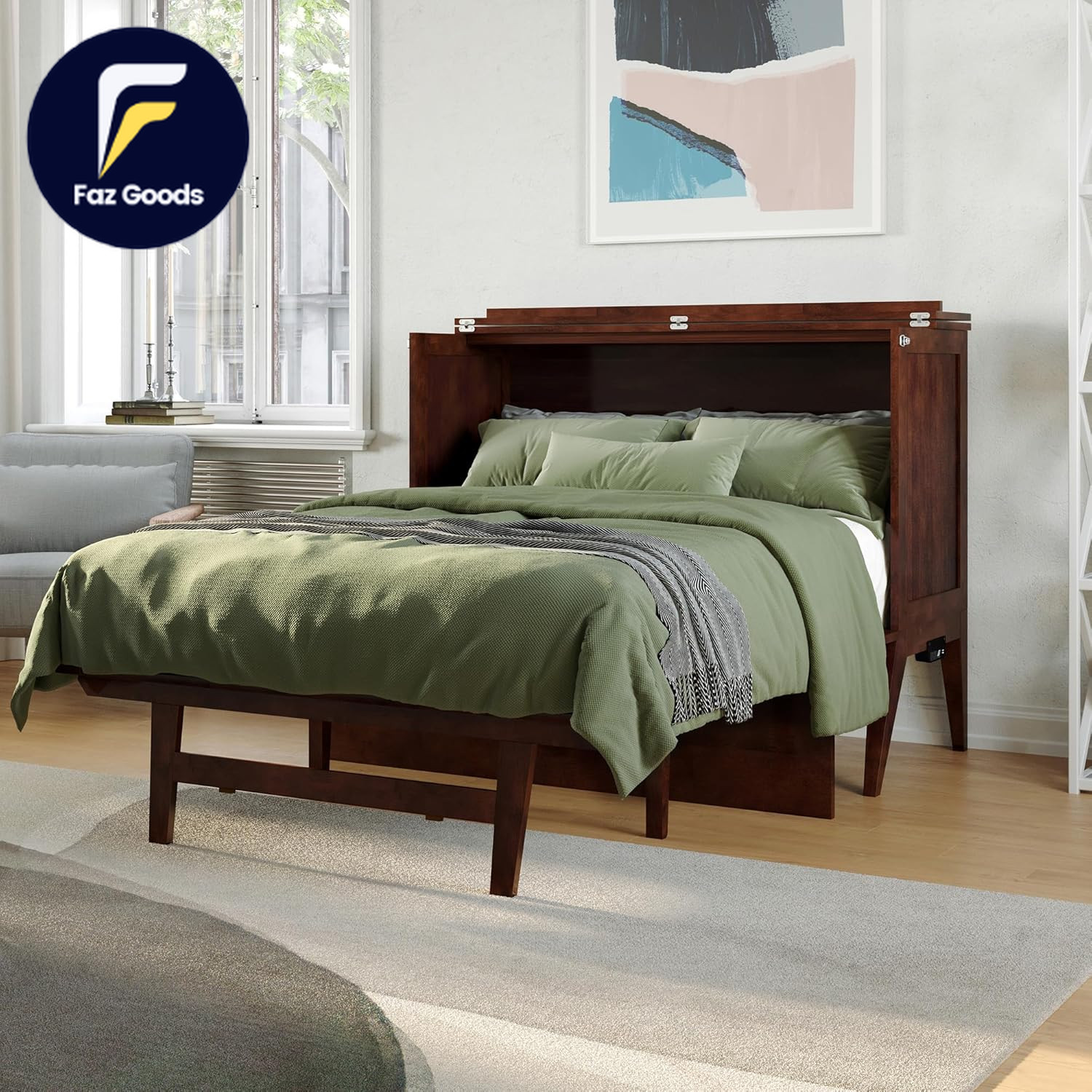 Northampton Full Size Murphy Bed Desk with Memory Foam 6″ Mattress and Built-In