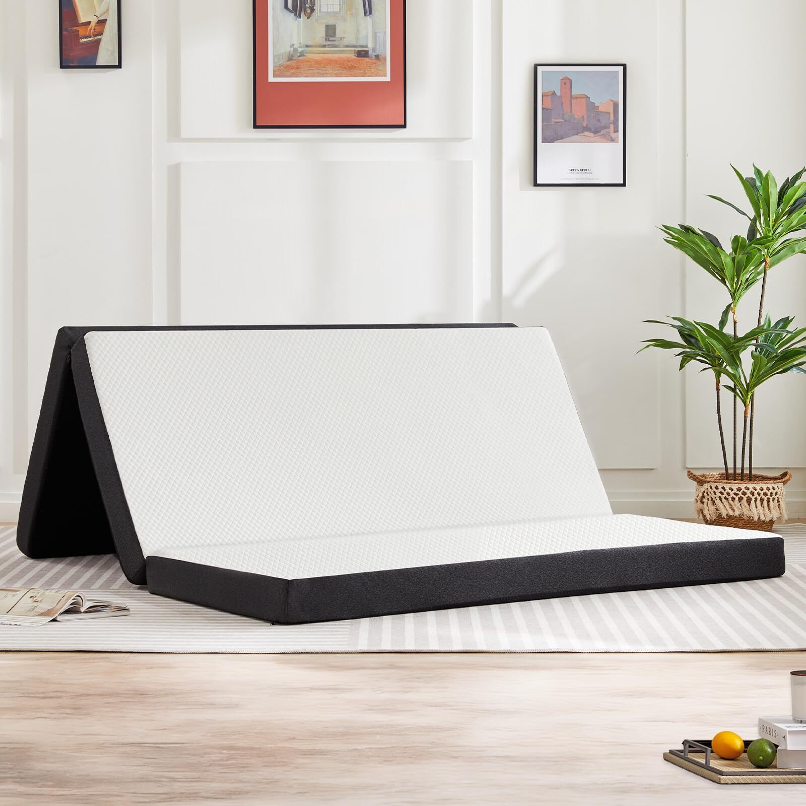 Folding Mattress Queen Size 3-Inch Tri-Fold Mattress with Memory Foam for Campin