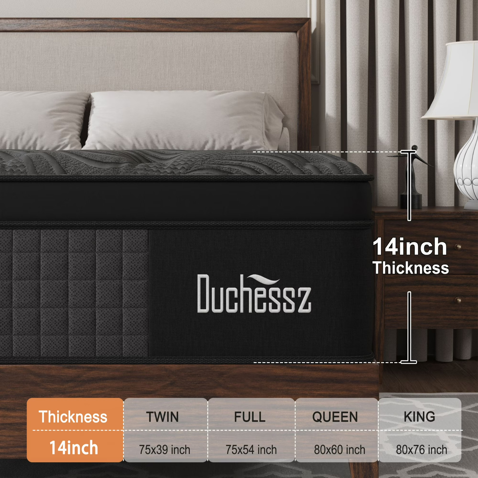 14″ Colchon Queen Gel Memory Foam Hibrido Cama Queen Mattress Medium Firm Hybrid