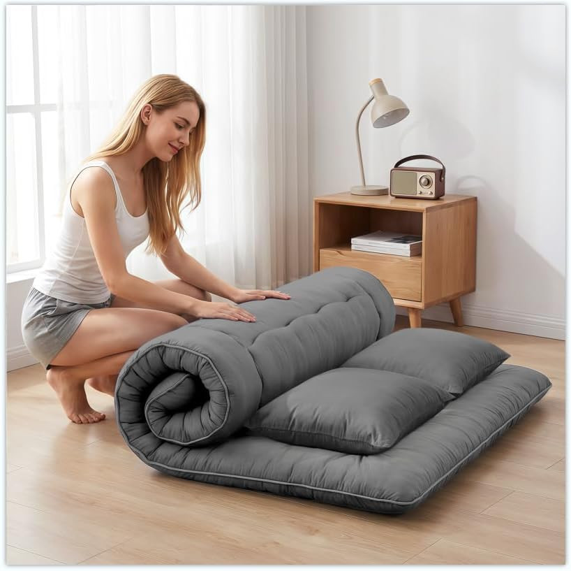 Japanese Floor Mattress Futon Mattress, 3.5 Inch Thick Foldable Roll up Tatami M