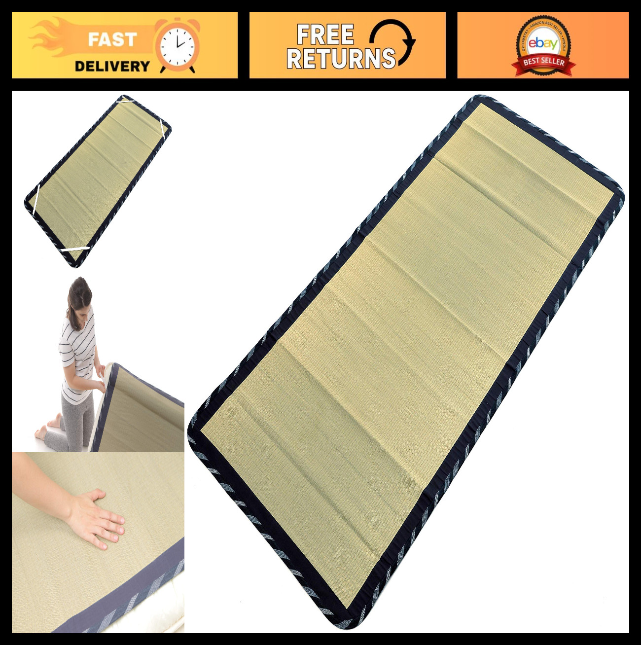 Japanese Igusa Tatami Mattress – Natural Rush Grass Sleeping Mat, Twin 35″ x 79