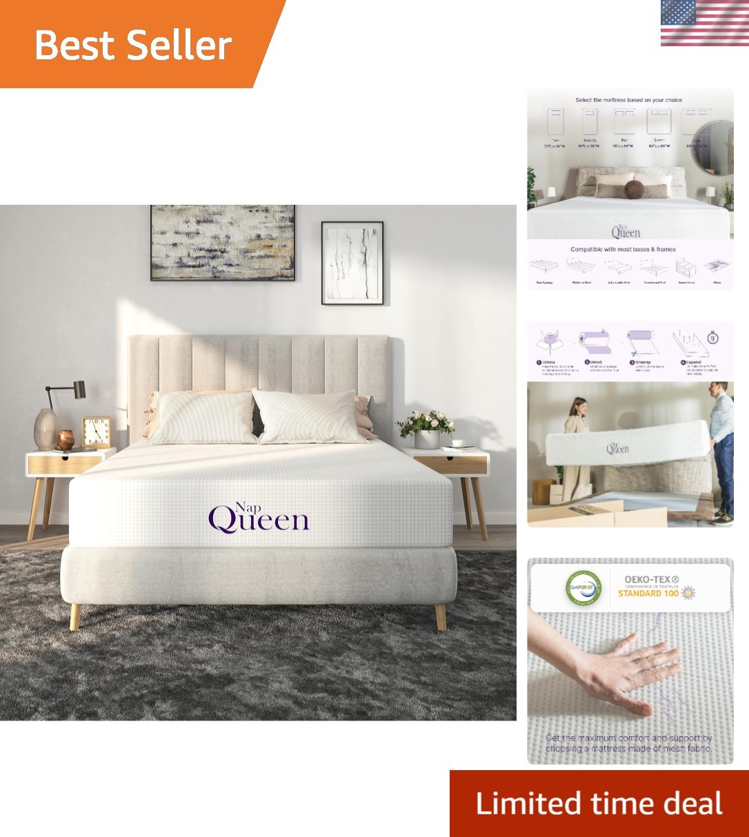 8 Inch Queen Size Mattress, Bamboo Charcoal Memory Foam Mattress, Bed in a Bo…