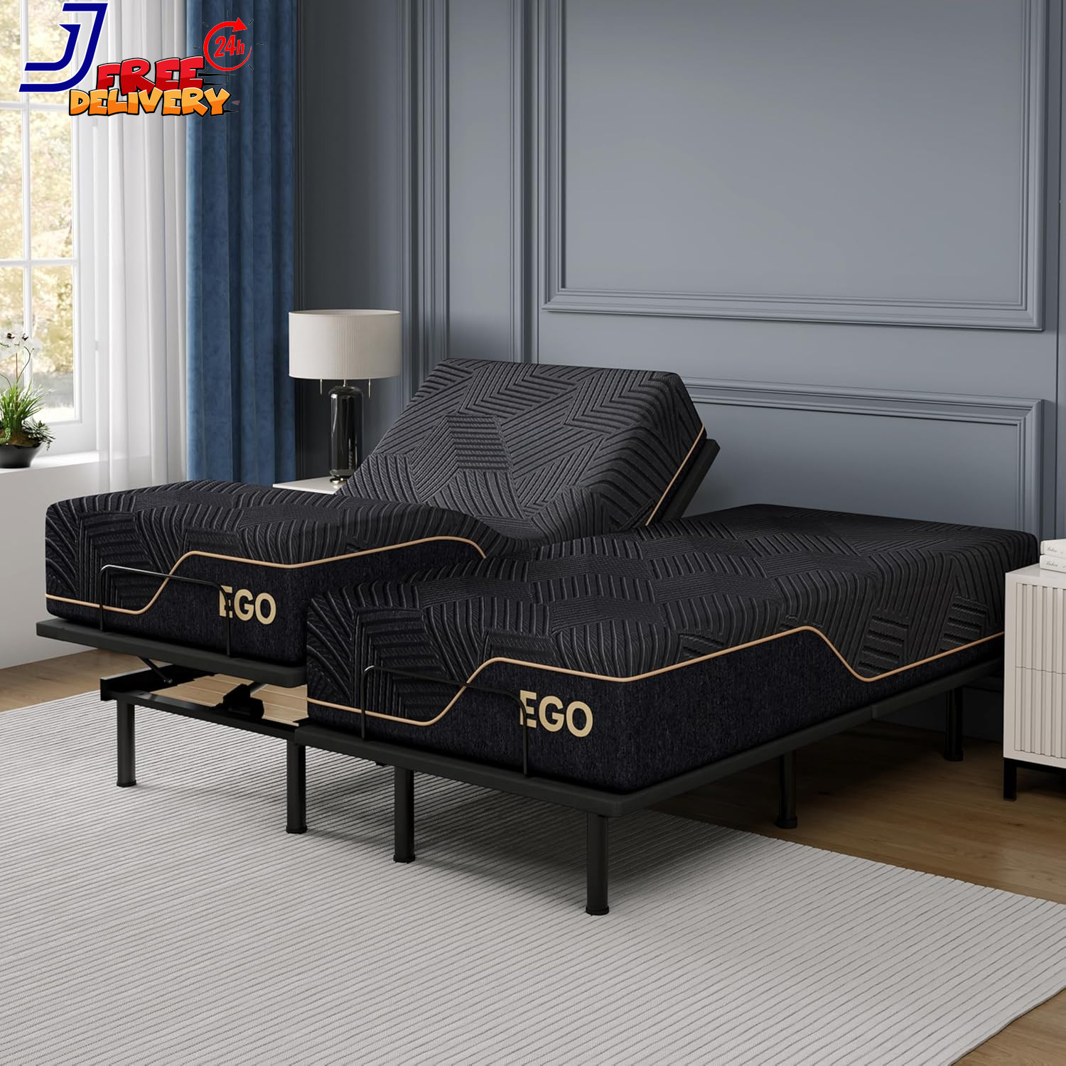 Split King Adjustable Bed Frame and 14 Inch Cooling Memory Foam Mattress