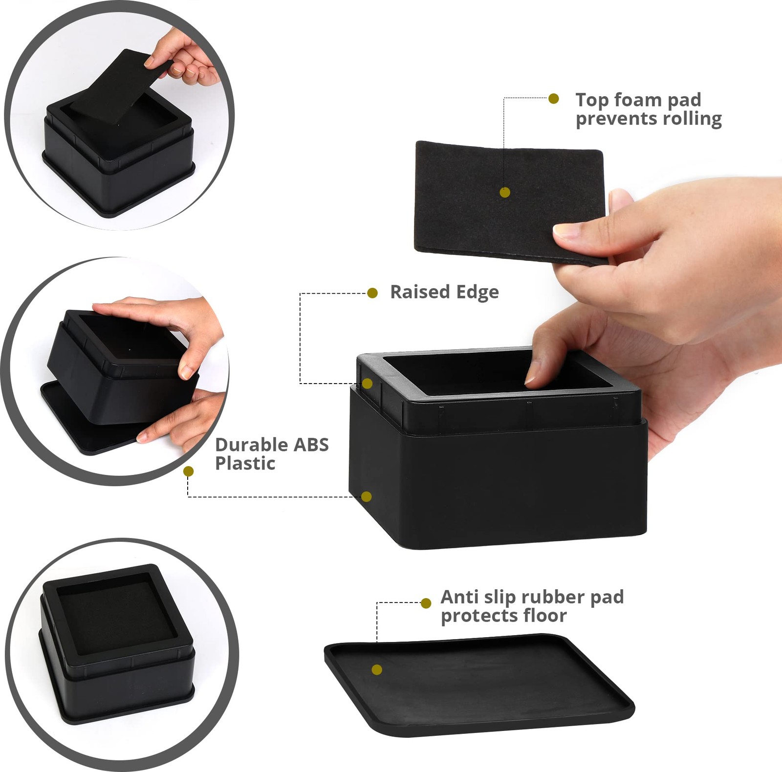 Utopia Bedding Bed Risers 2 Inch – Pack of 8 – 2 (Pack 8), Black