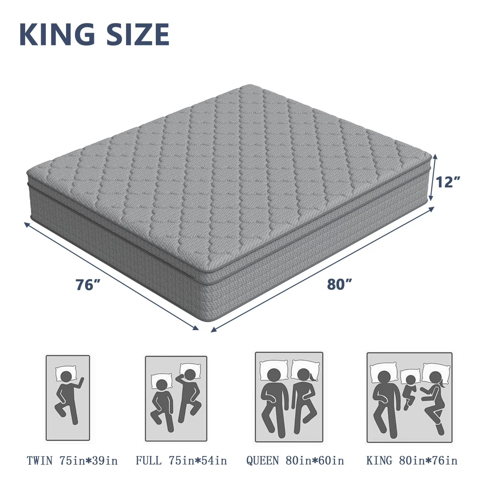 12″King Gel Memory Foam Mattress Edge Support Individually Wrapped Bed In a Box