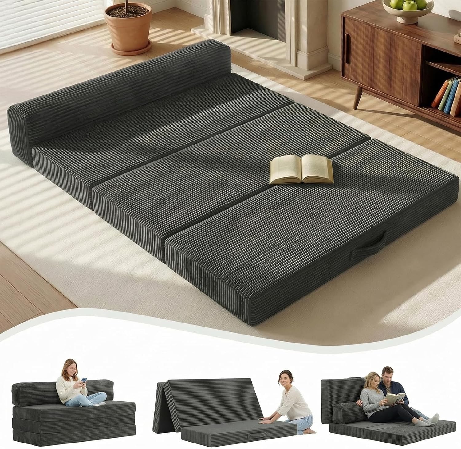 6 inch Tri-Folding Mattr Full Size, Convertible Sofa Bed Foldable