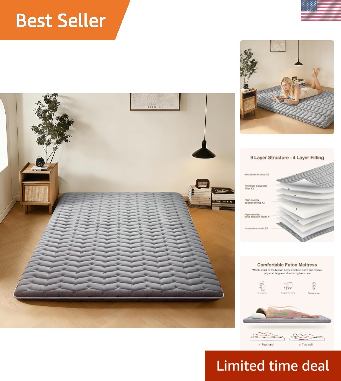 Foam Japanese Futon Floor Mattress Twin Size 39″x 80″,100% High Density Foam …