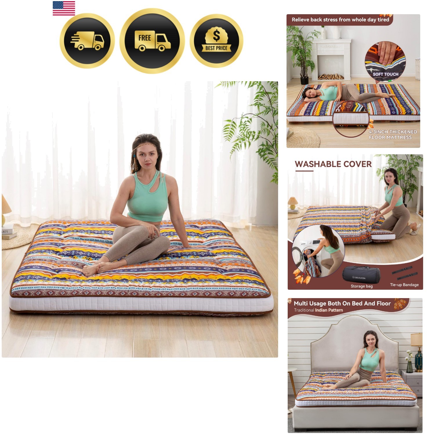 Japanese Floor Futon Mattress Extra Thick Folding Roll Up Bed Topper Mat for …