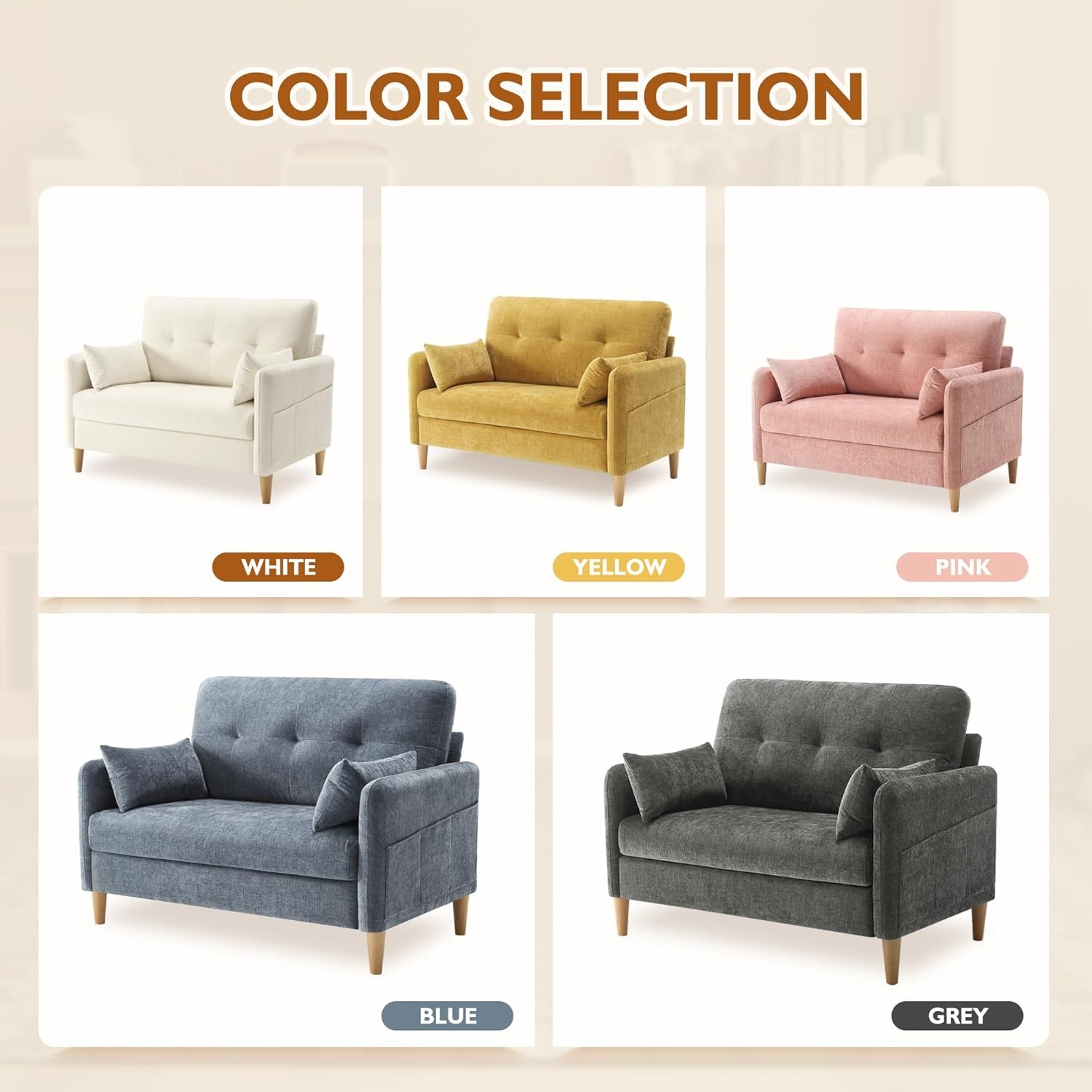 47″ Small Sofa Couch for Bedroom, Soft Chenille loveseat Mini