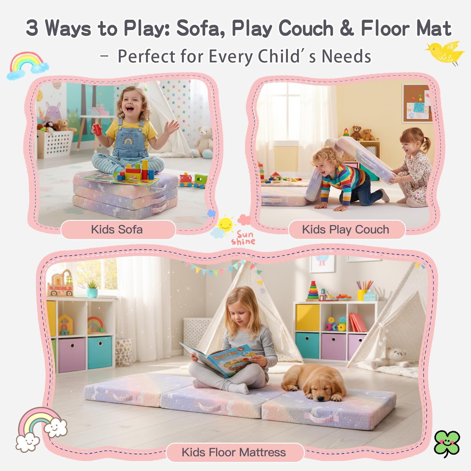 Foldable Floor Mattress for Kids-Glow in The Dark Toddler Nap Mat with Storag…