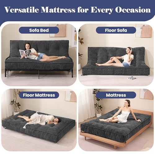 JUIKURY 8″ Futon Mattress Size, Thick Futons Sofa Couch Bed Sleeper Full Grey