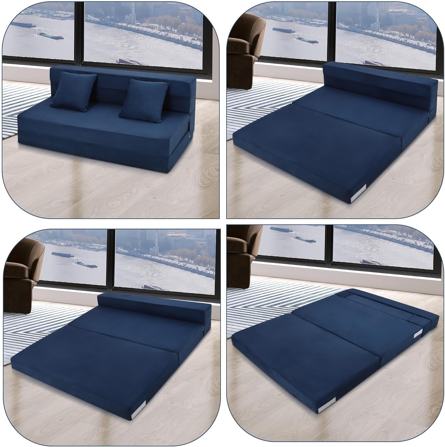 Queen Size Folding Sofa Bed Convertible Floor Futon Bed Mattresses w/ 2 Pillow💥
