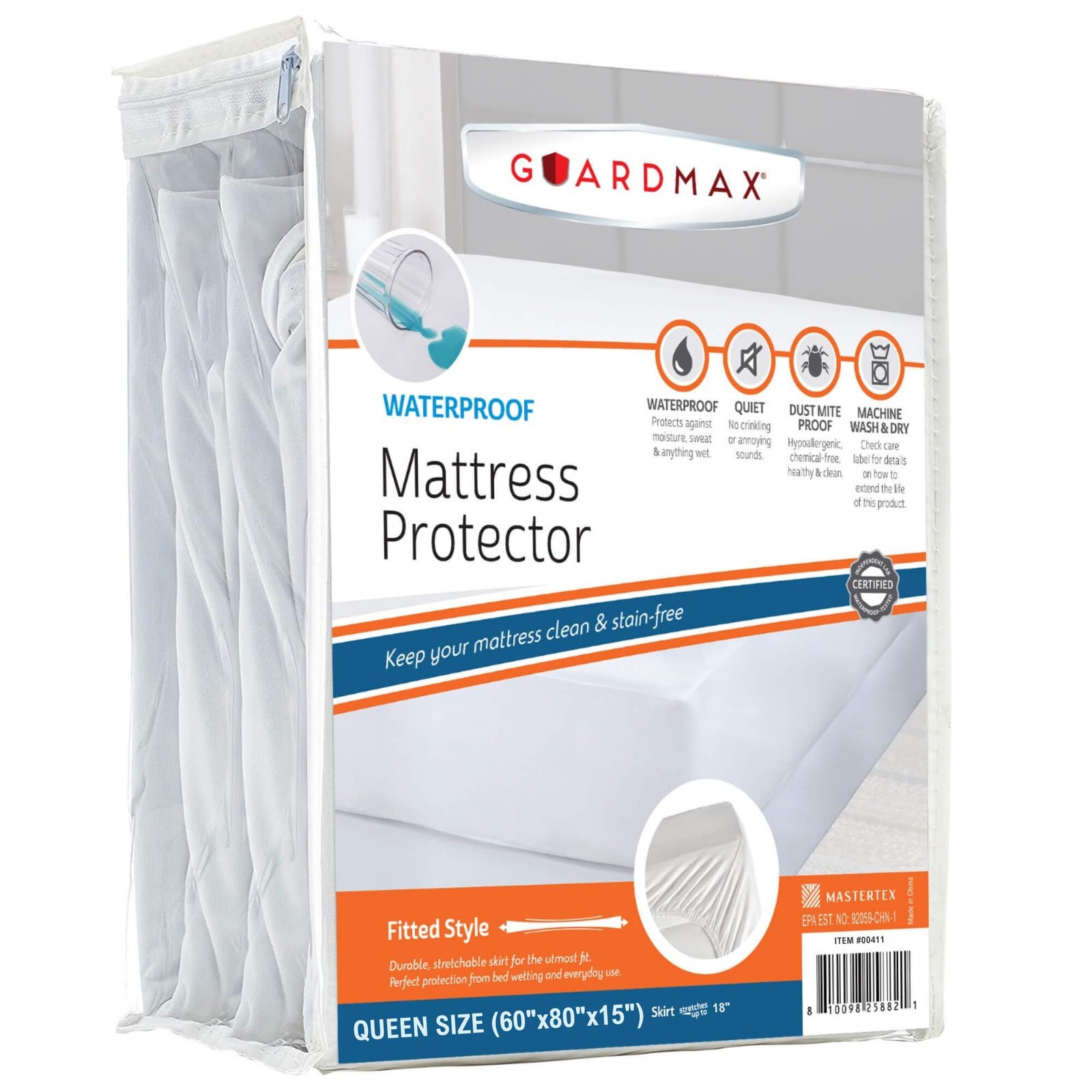 Guardmax Fitted Waterproof Mattress Protector – Hypoallergenic Queen, White