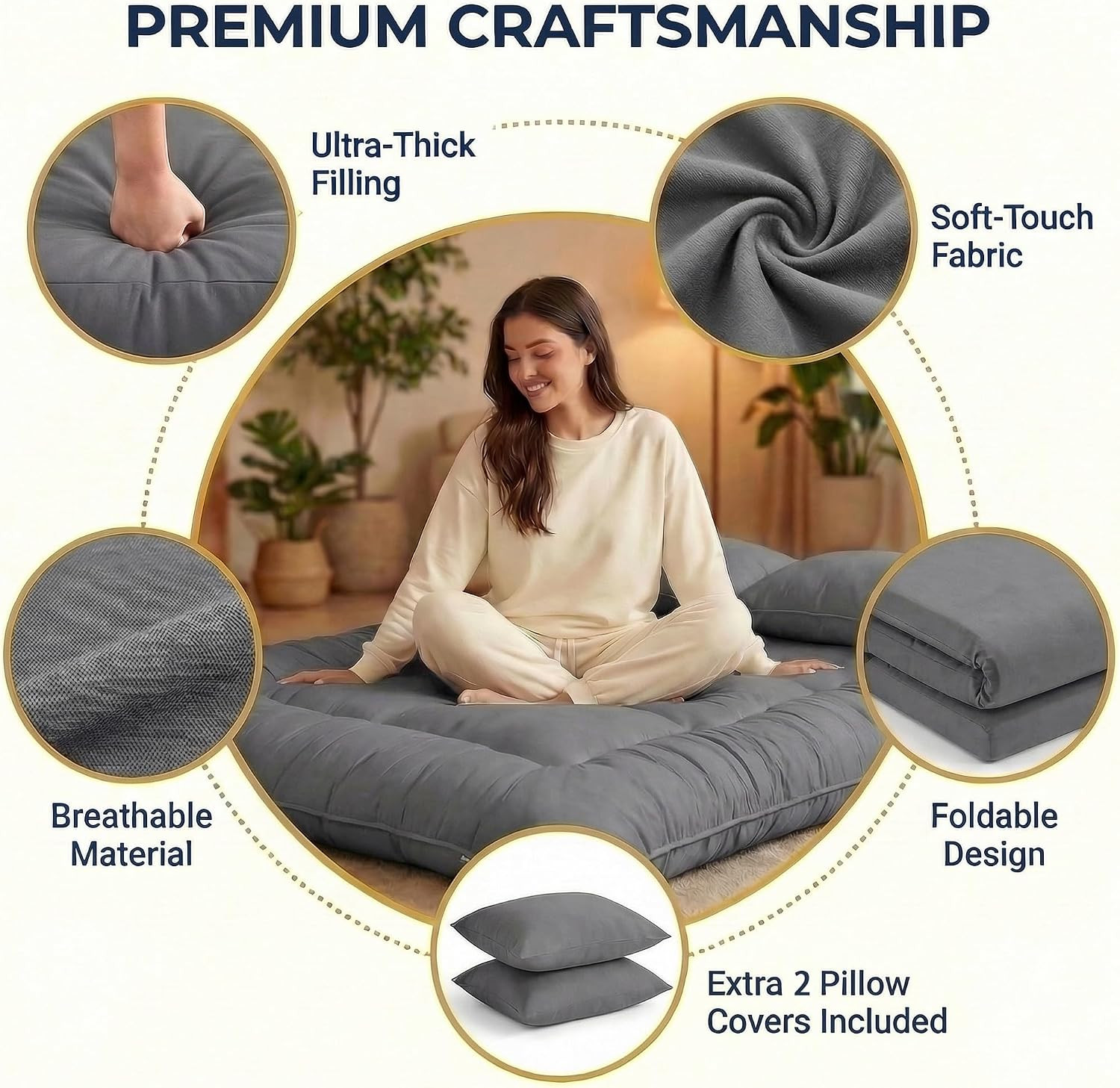 Japanese Floor Mattress Futon Mattress, 3.5 Inch Thick Foldable Roll up Tatami M
