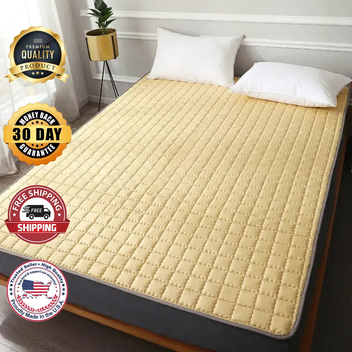 Queen Size Mattress Topper, 1200 GSM Cooling Cushion, Mattress Pad for Back Pain
