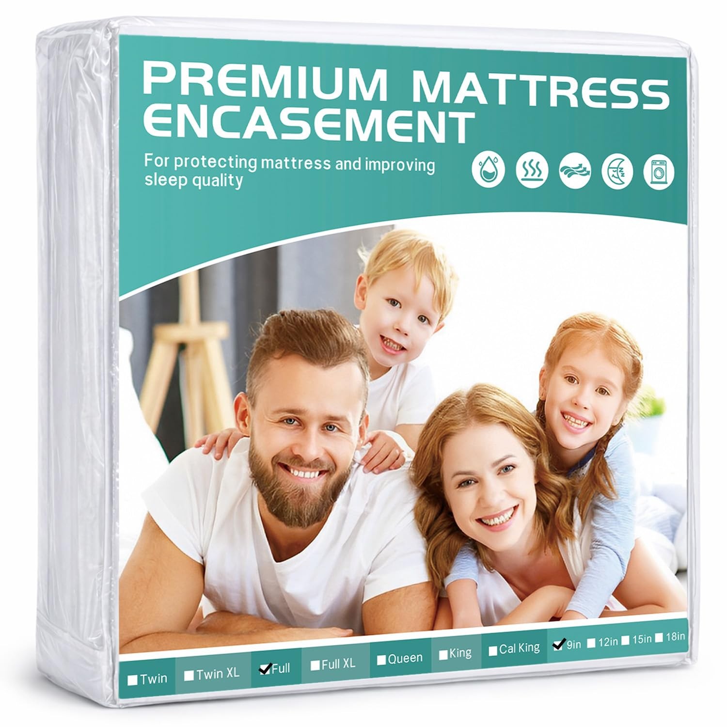 54“x75“ Full Size Mattress Protector Waterproof Fits 6-9″ Deep, Full, White