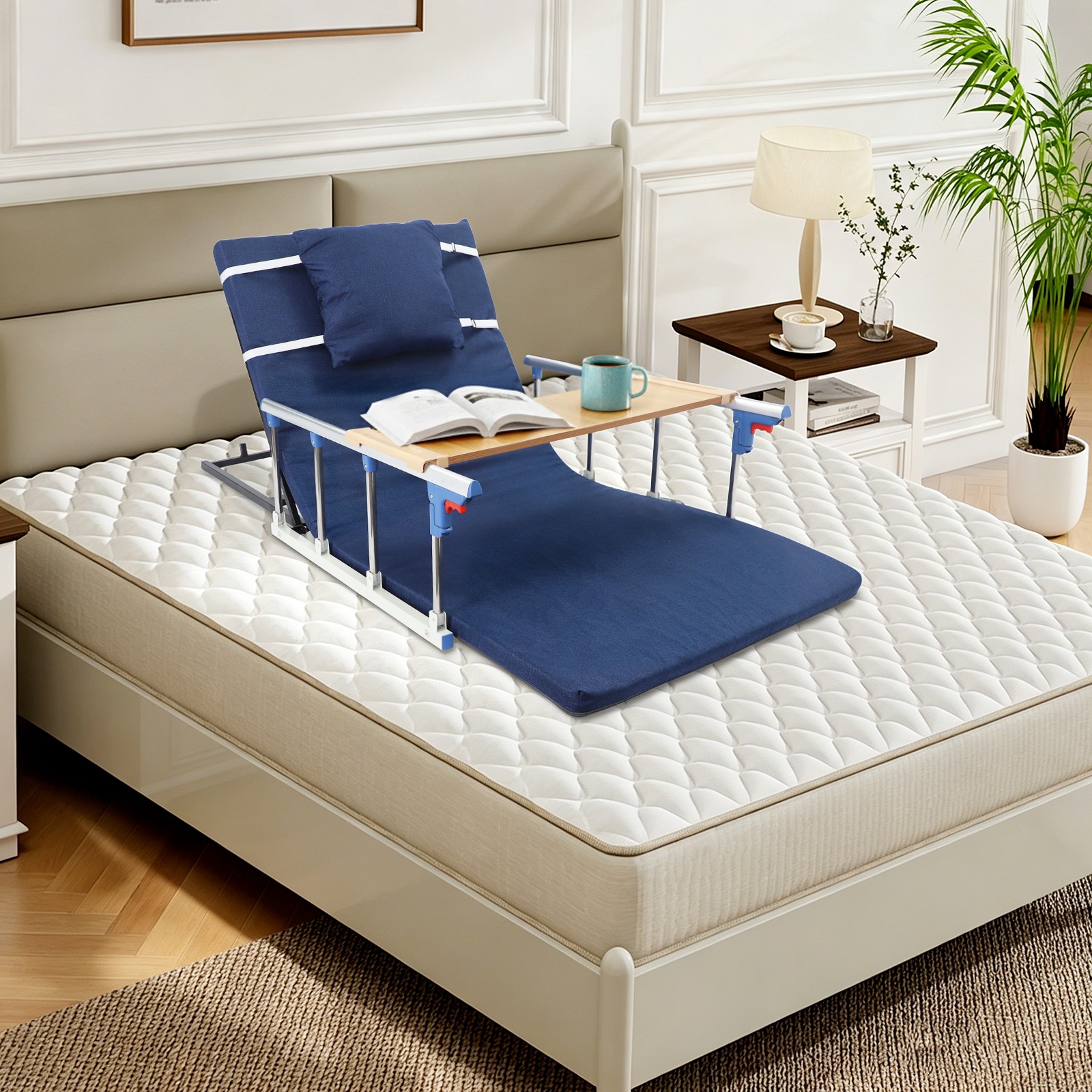 Electric Bed Lifting Backrest with Guardrails & Tray Table 2°-80° Remte Control