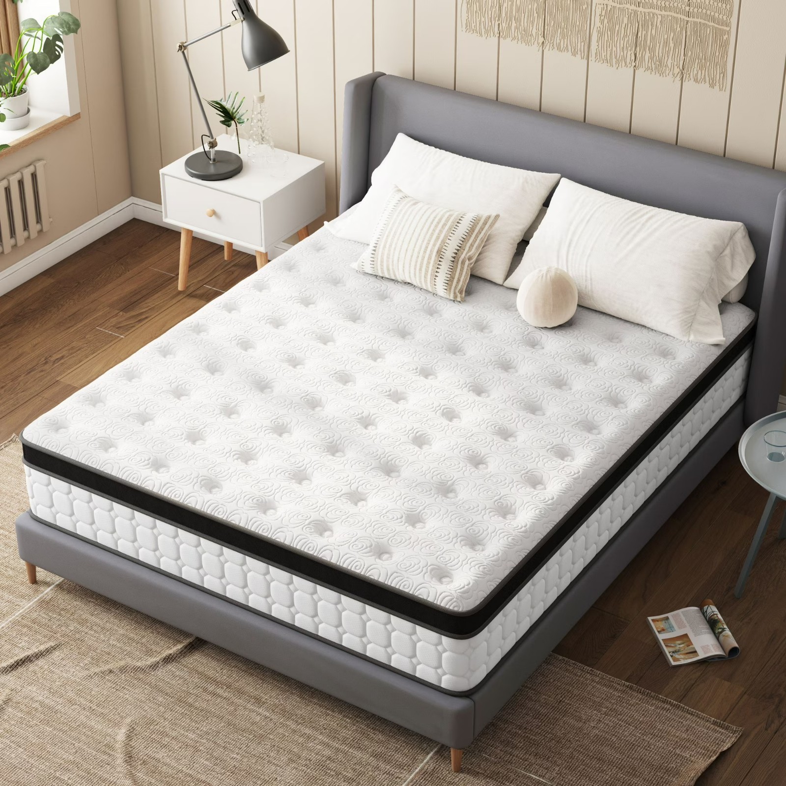 10″12″ Twin/King Memory Foam &Spring Hybrid Mattress Motion Isolation Bed In Box