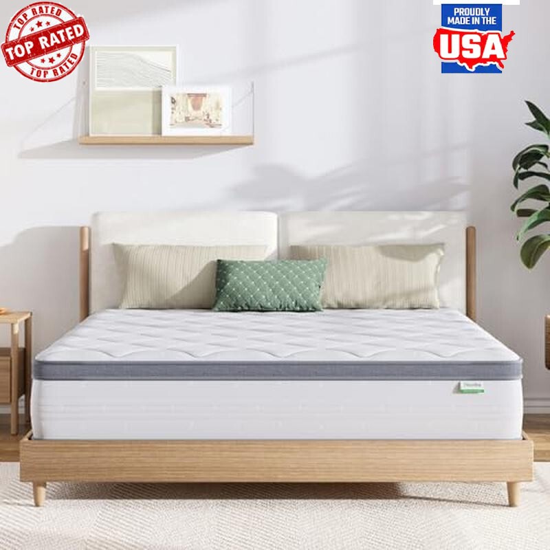 King Hybrid Mattress 12 Inch Comfort Foam Innerspring Pillow Top Pressure Relief