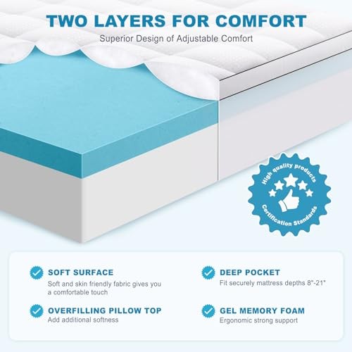 MASVIS Size Dual Layer 4 Inch Memory Foam King 2″Memory Foam+2″Mattress Topper