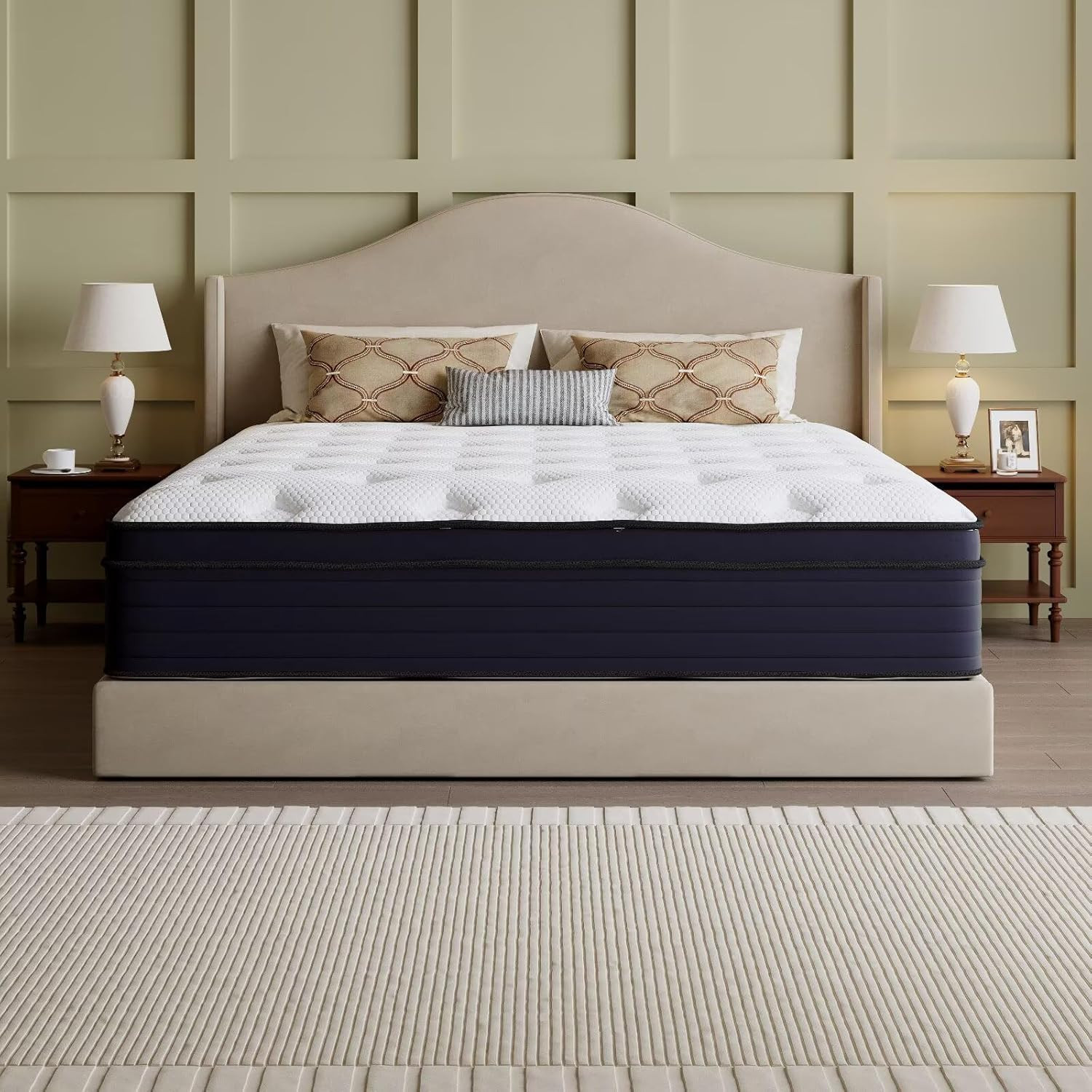 Full Size Mattress, 14 Inch Hybrid Bed in a Box, Green Tea & Cooling Gel Memory