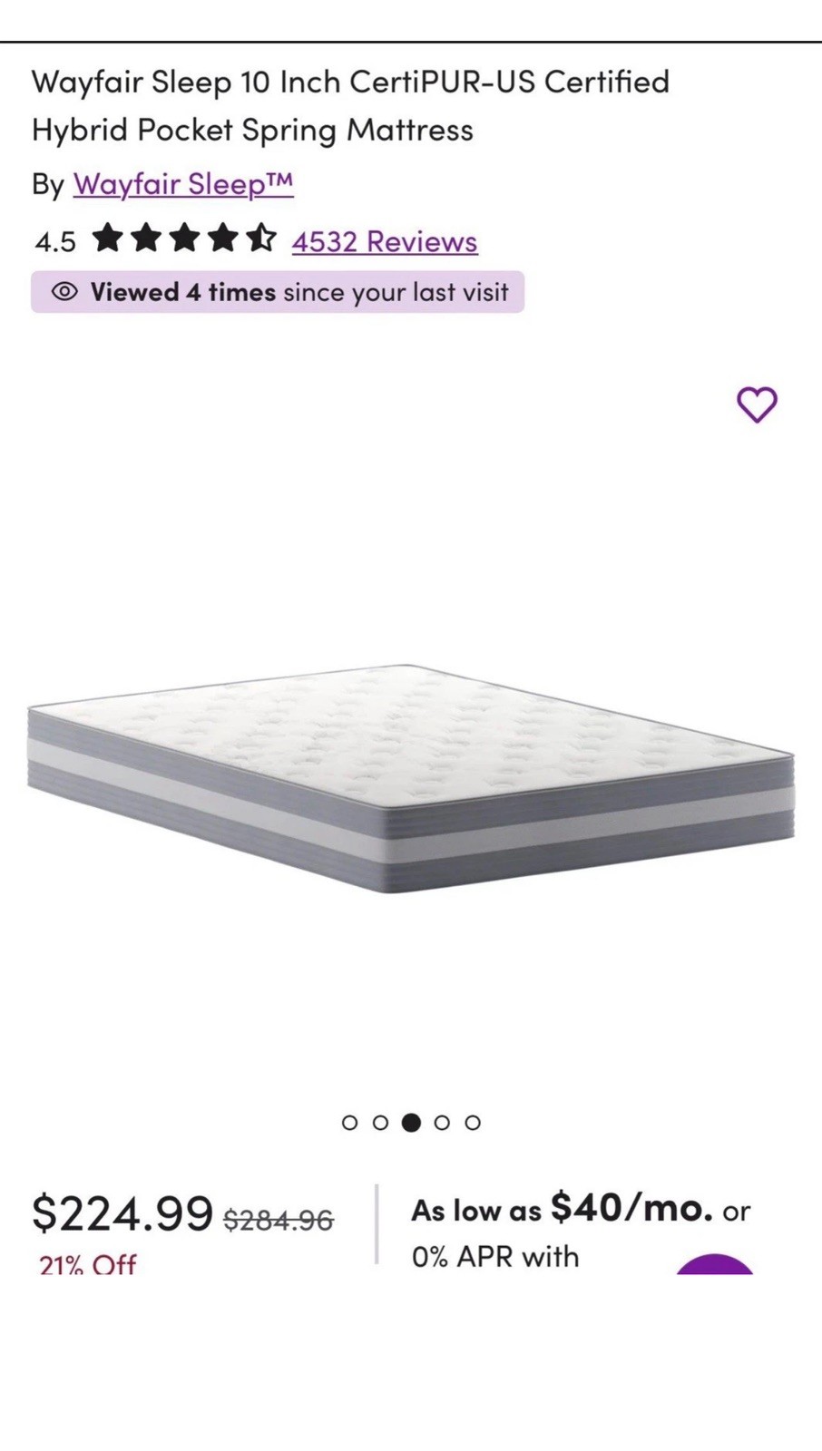 Wayfair Sleep 10 Inch CertiPUR-US Certified Hybrid Pocket Spring Mattress