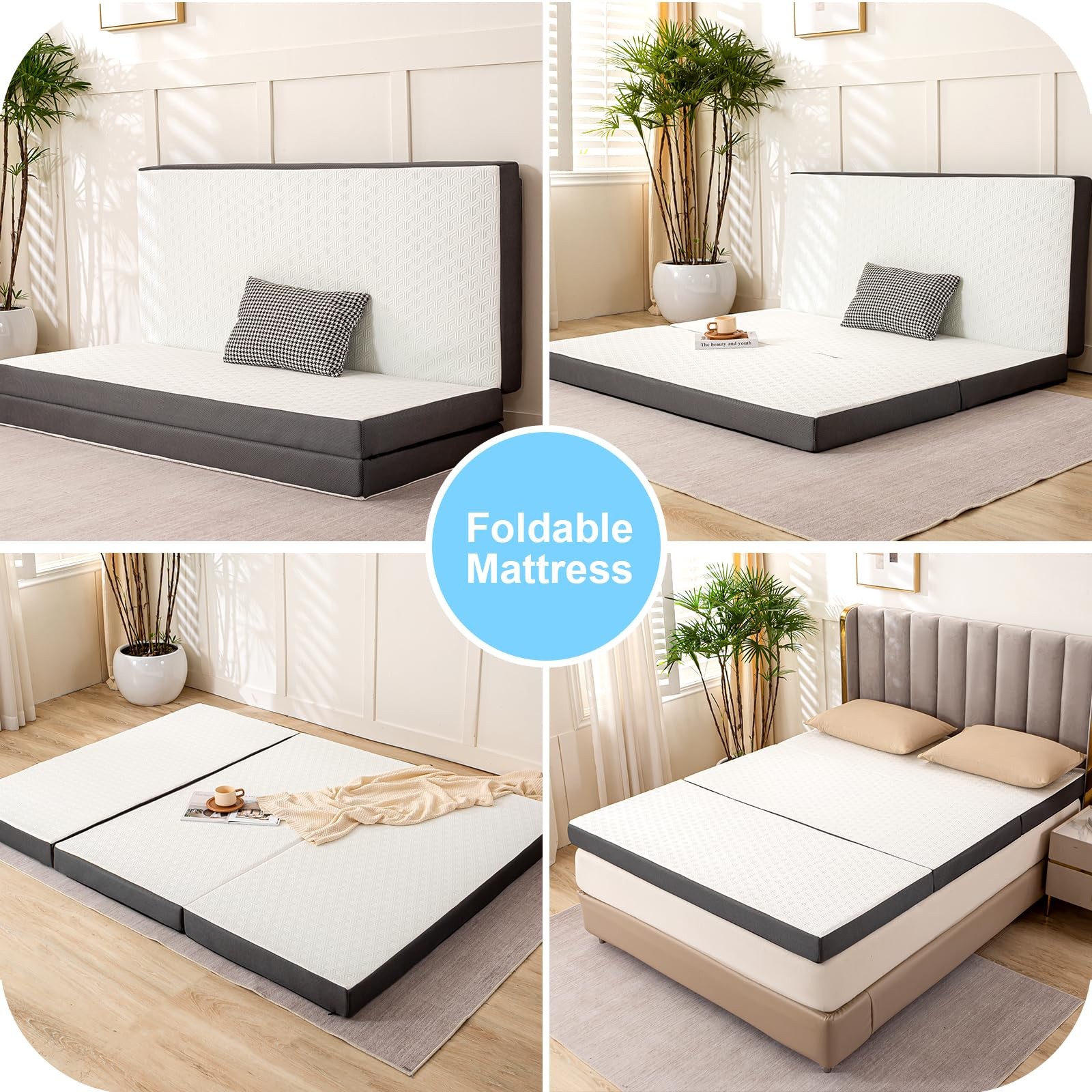 Tri-Fold Memory Foam Mattress, 4 Inch Single Folding Mattress, Foldable with …