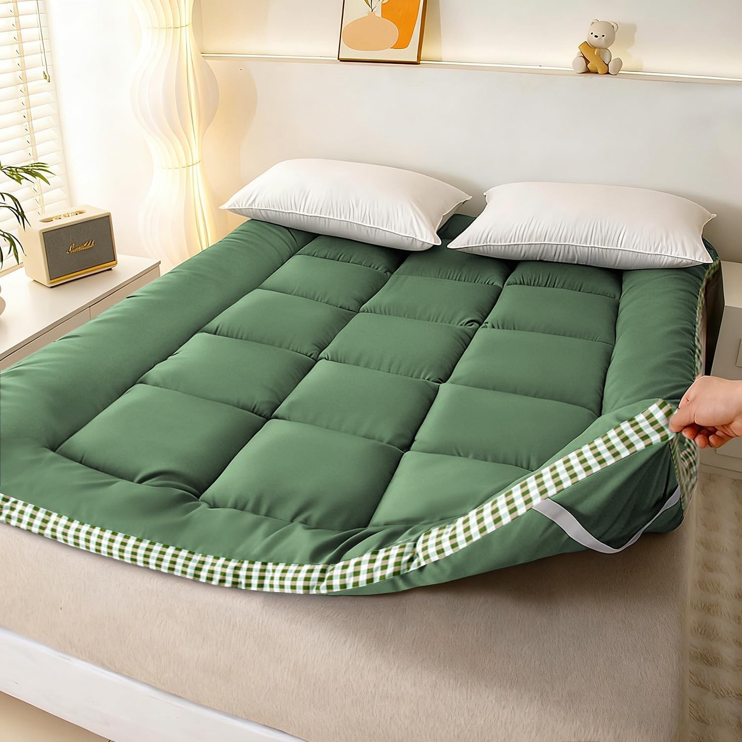 Thick Mattress Topper Full Size – Non-Slip Mattress Pad Cover for Back Pain B