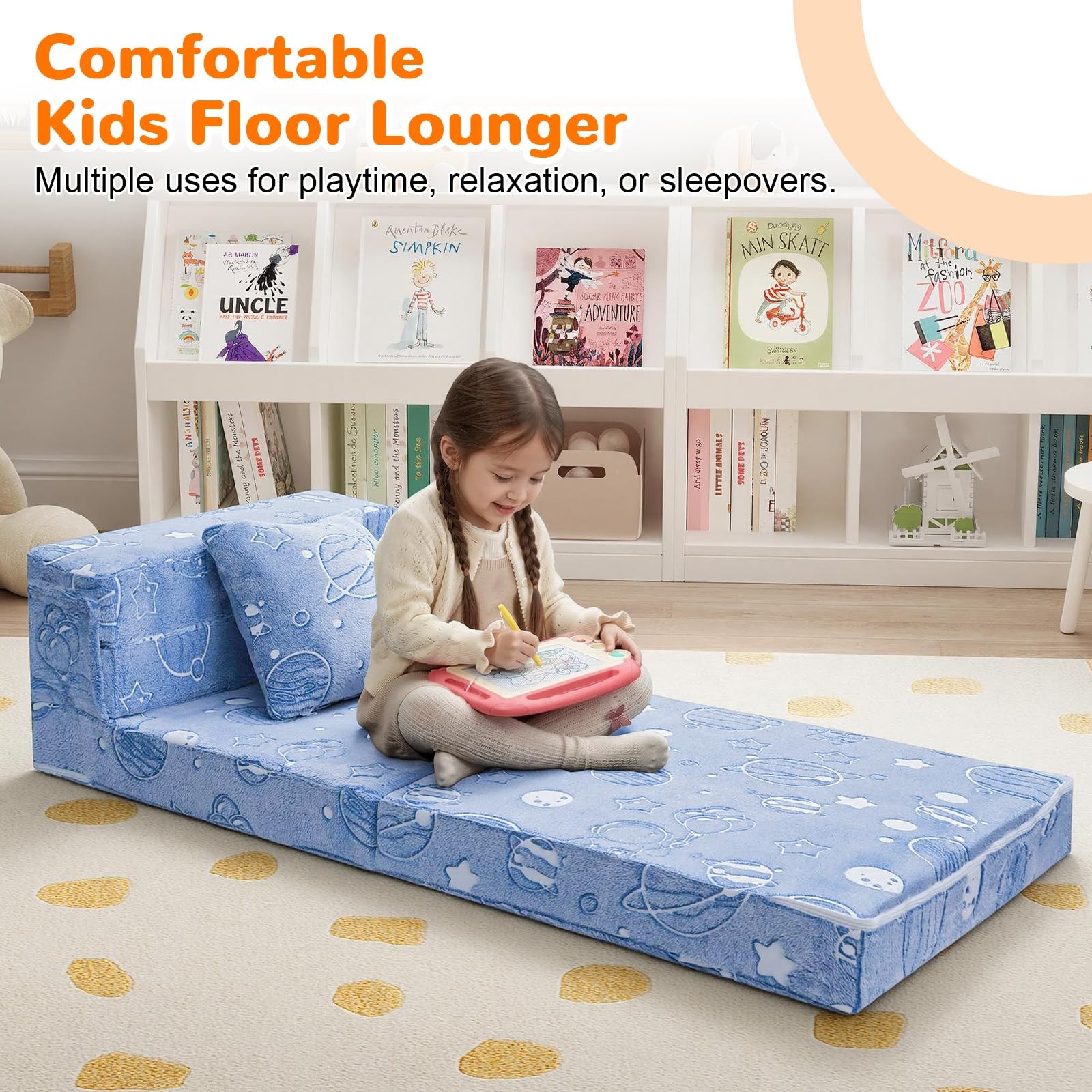 Glow Space-Themed Tri-fold Sofa Bed for , Foldable Futon Chair and Floor Couc…