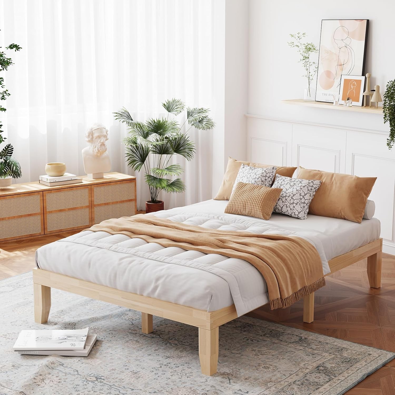 14 Inch Full Wood Platform Bed Fre, Minimalist Style Mattr