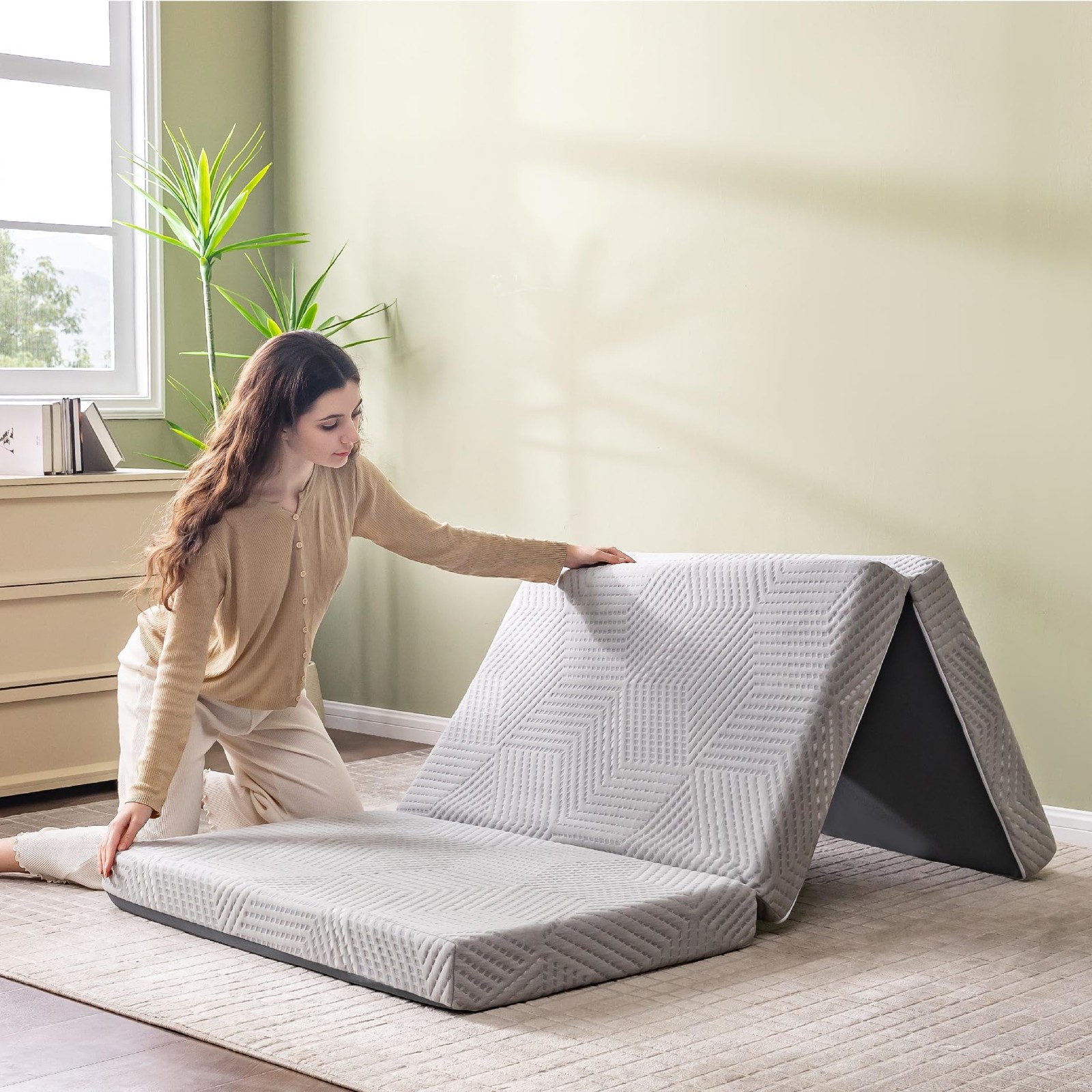 Folding Mattress, 4 Inch Single Tri Folding Memory Foam Mattress for Camping …