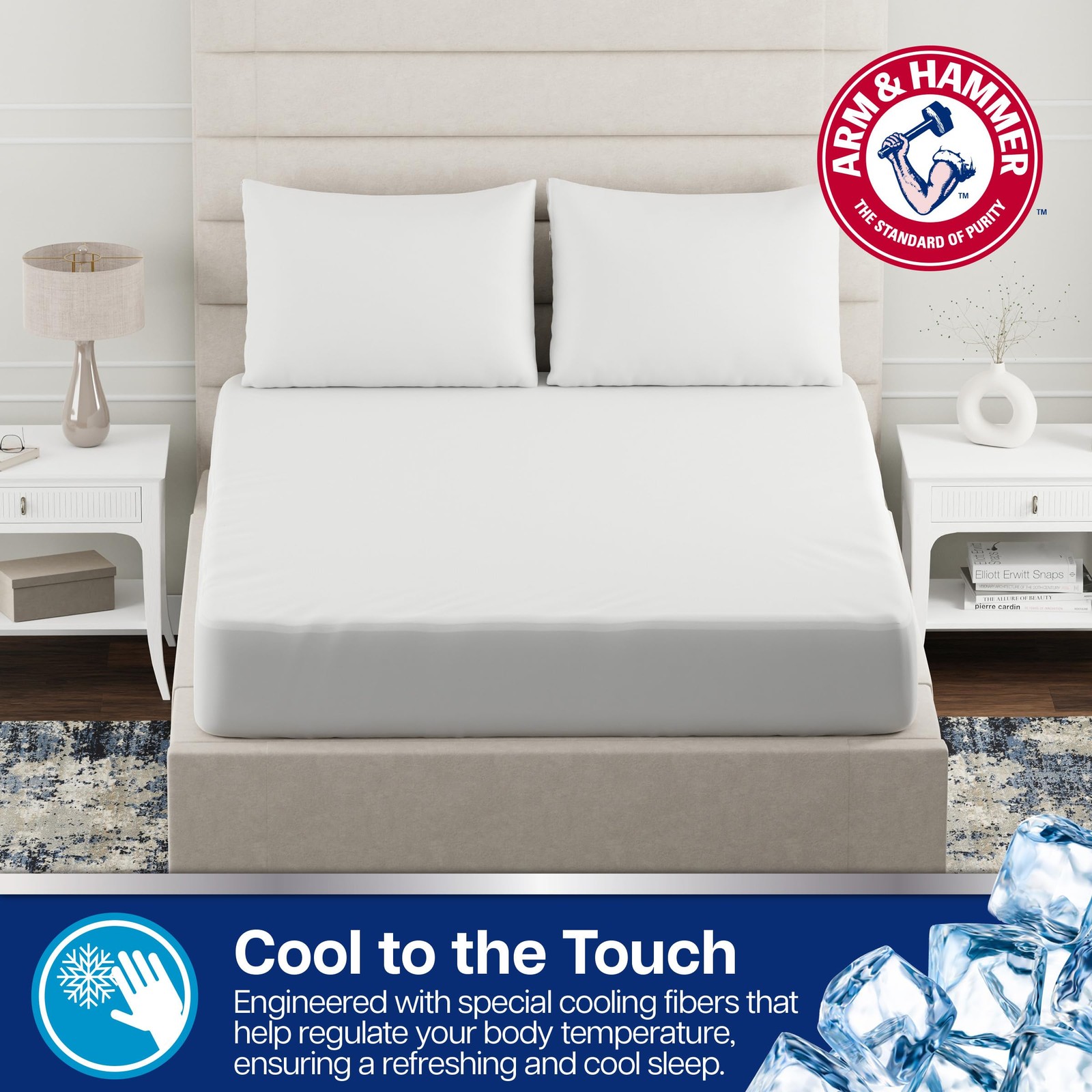 Arm & Hammer Cooling Comfort Fitted Mattress Protector, Twin Twin, White