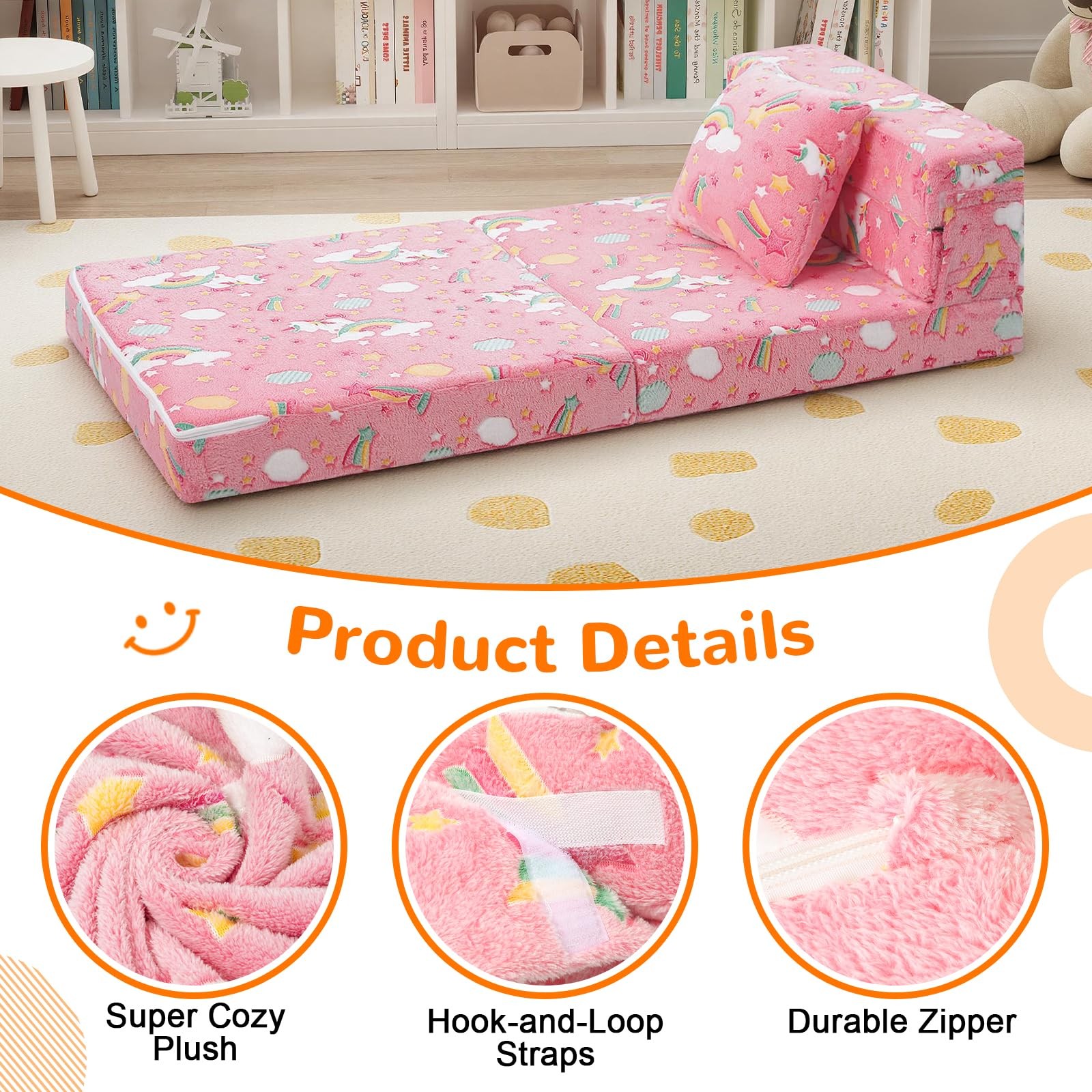 Glow Tri-fold Sofa Bed for , Folding Futon Mattress and Chair, Foldable Floor…