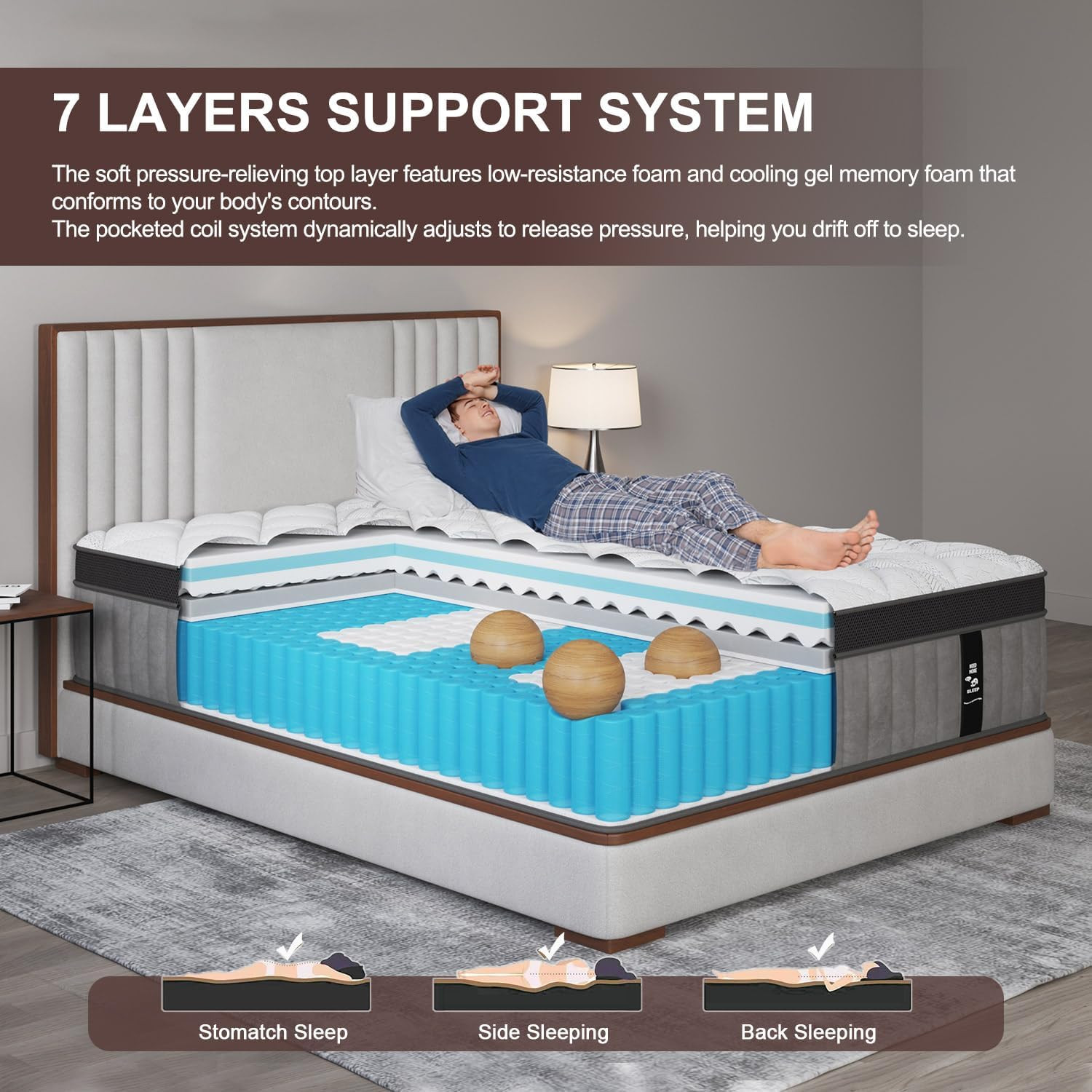 King Size Mattress, 12 Inch King Hybrid Mattress with Medium Firm Gel Memory Foa