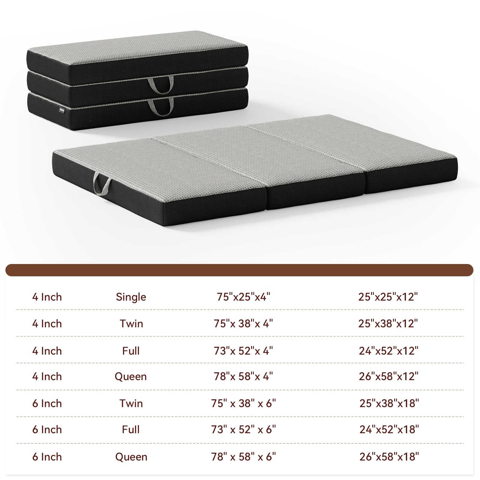 Memory Foam Trifold Mattress, 6 Inch Queen Foldable Mattress, Portable Floor …