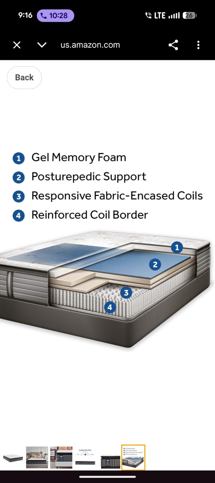 Sealy Performance Posturepedic Queen Innerspring Mattress Medium Firm Gray
