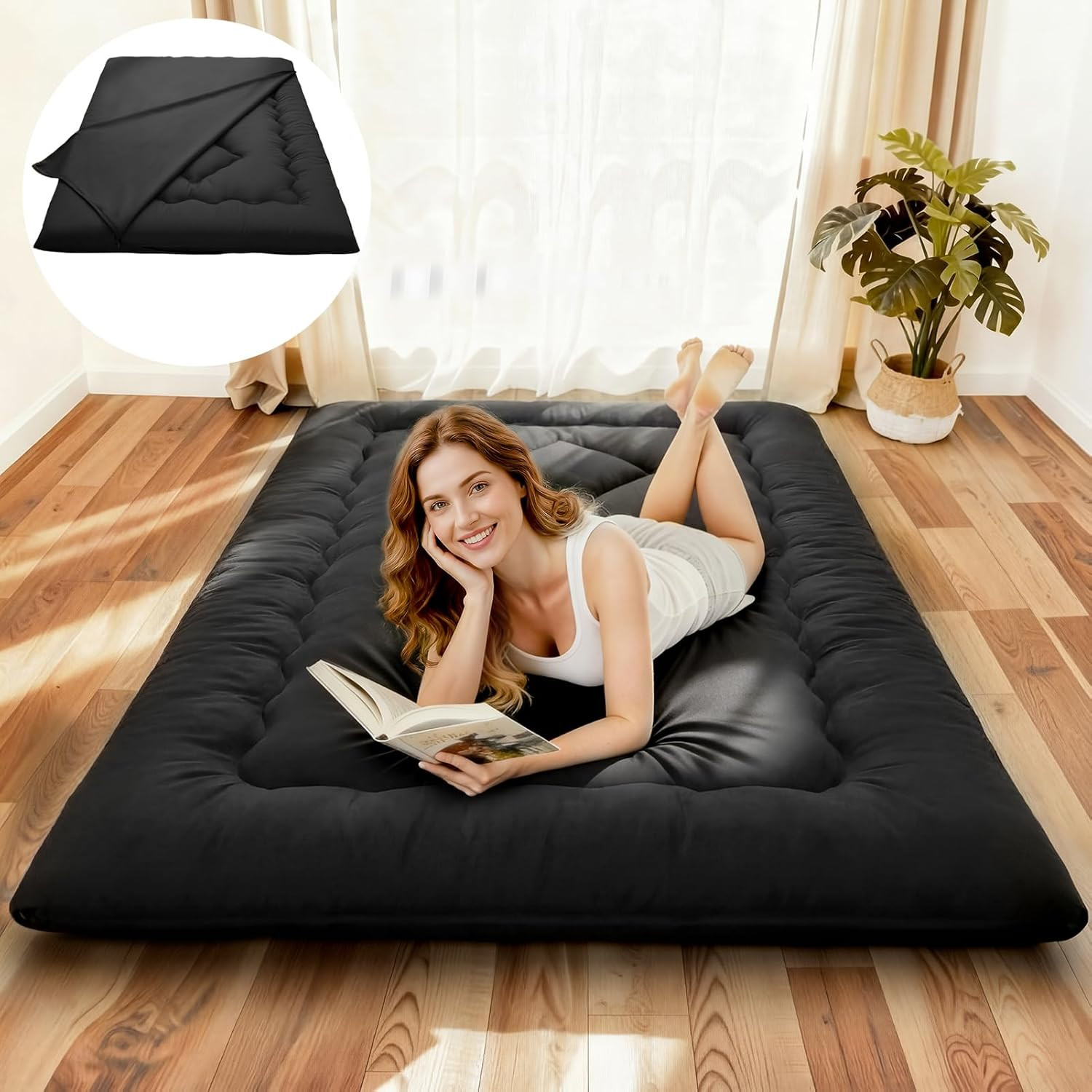 4″ Thick Japanese Futon Mattress – Space Saving Foldable Floor Mattress for Gues