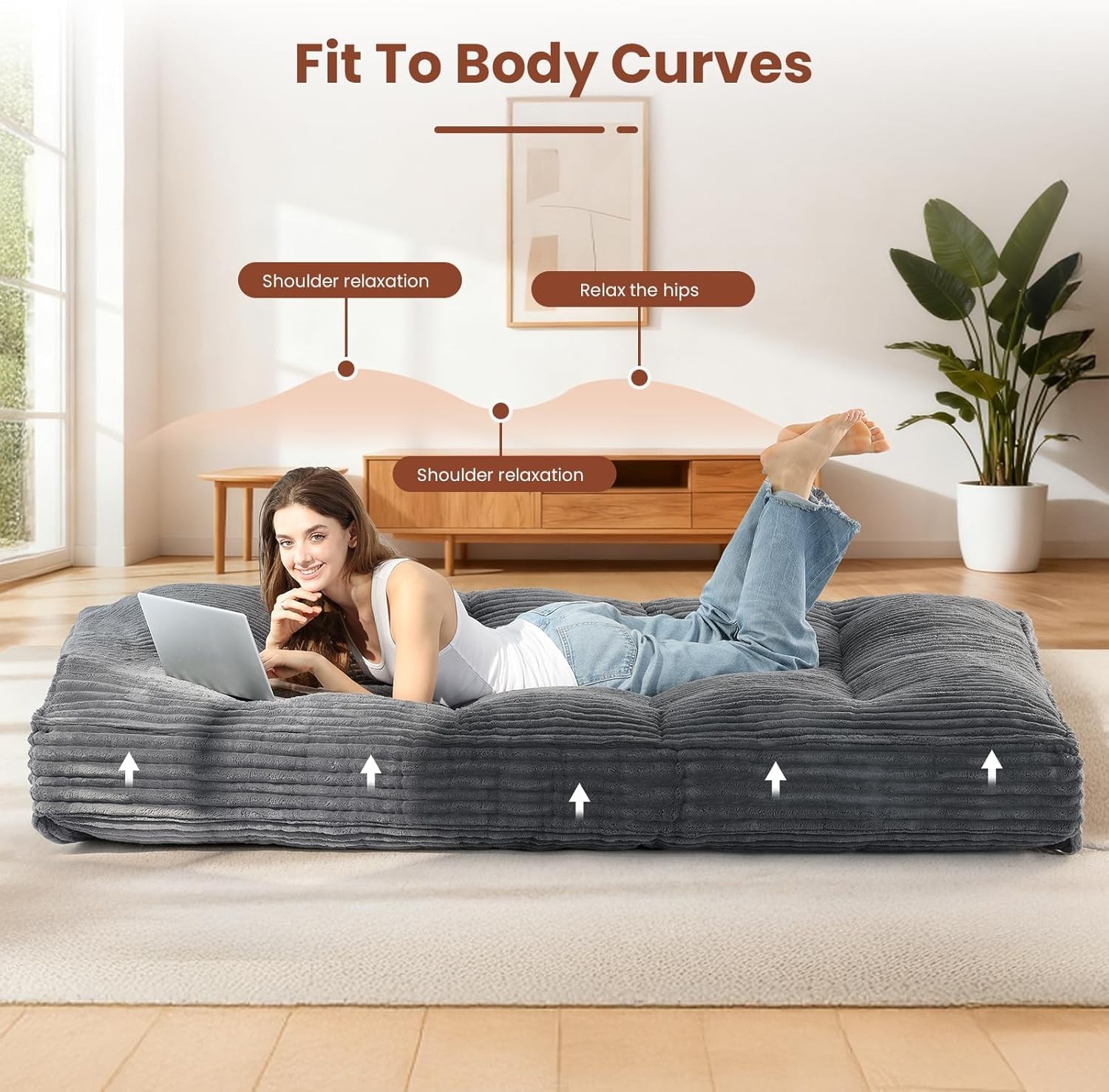 10″ Futon Mattress Queen Size Futons Sofa Couch Bed with Straps Thick Corduroy