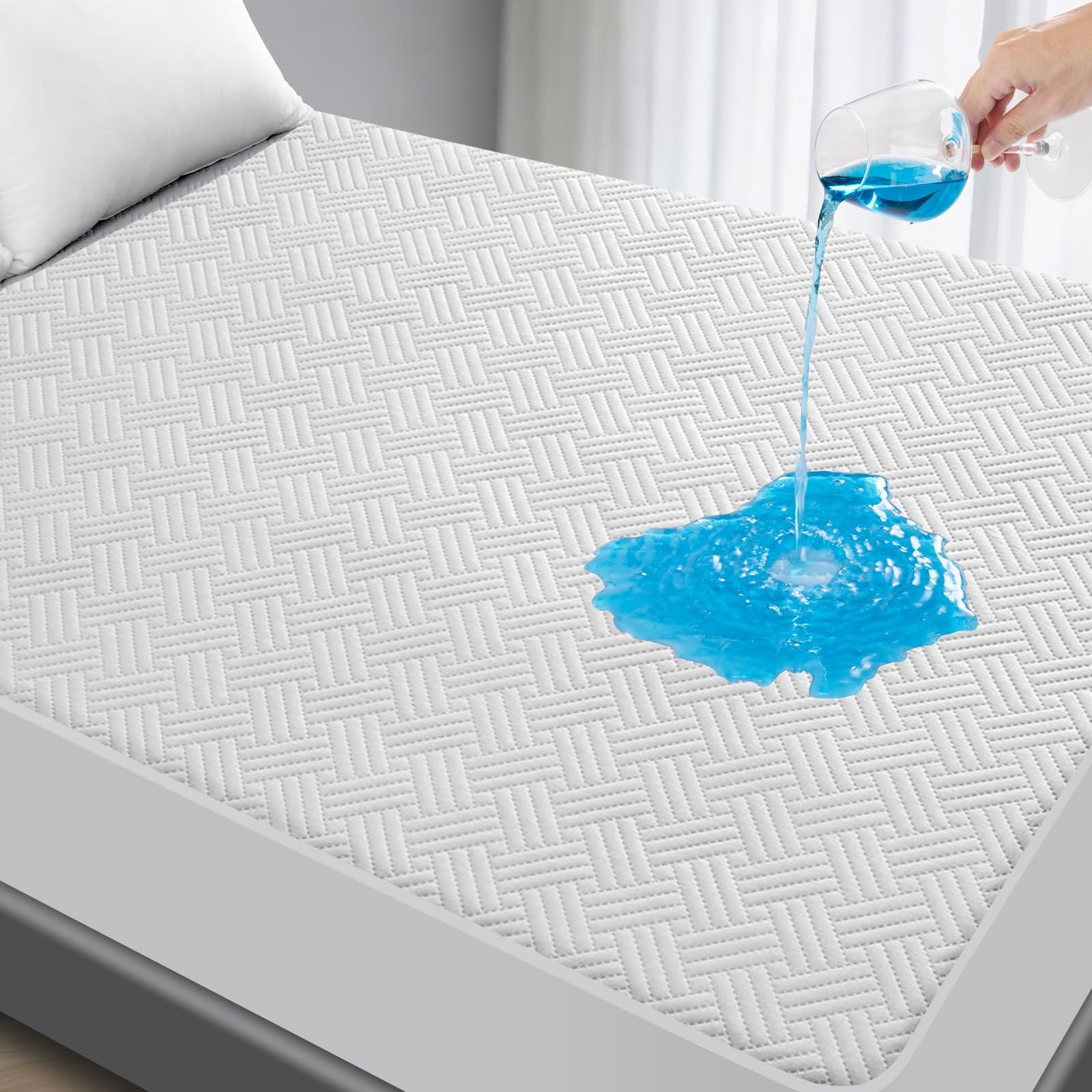 GOPOONY Waterproof Mattress Protector Queen Size – Breathable, Queen, White