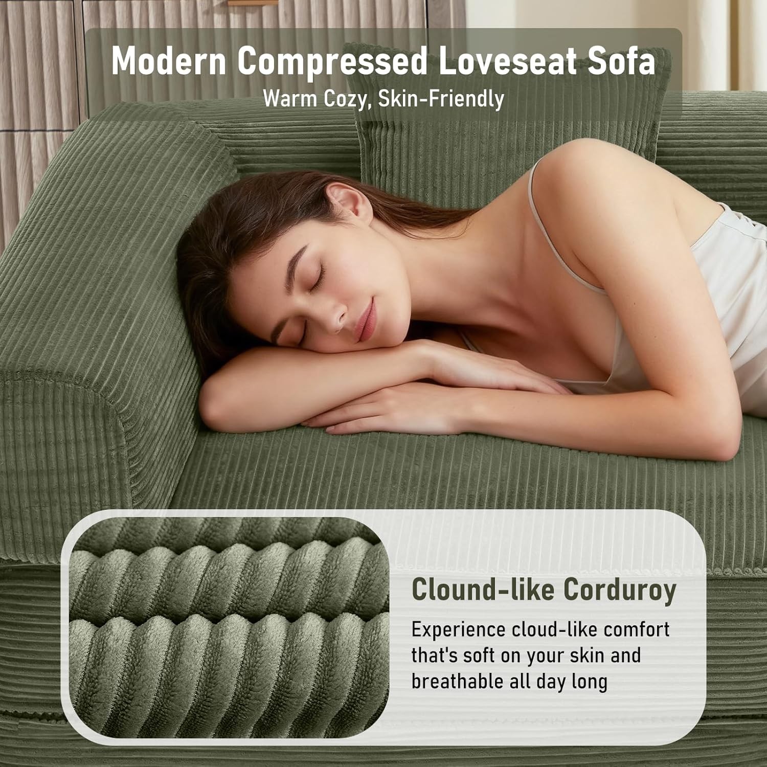 78″ Convertible Sleeper Sofa Bed, Modular Corduroy Couch with 2 Pillows,