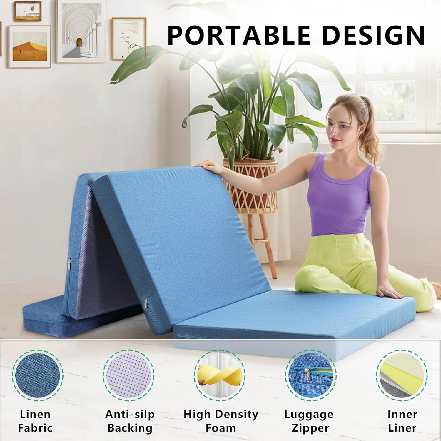 Portable Twin Folding Mattress – 3″ Thick Foam Floor Bed for Camping & Travel