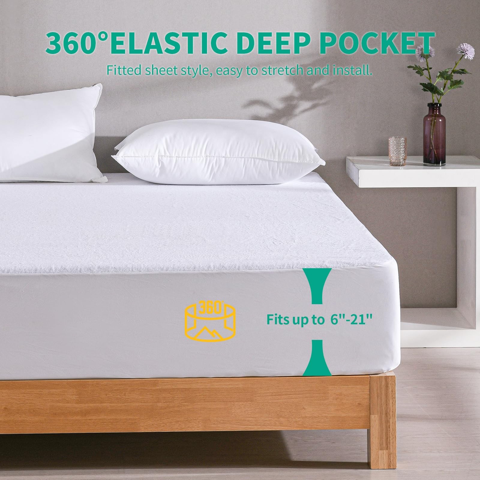 LAVANCE Waterproof Mattress Protector Queen Size, Premium Cotton Queen, White