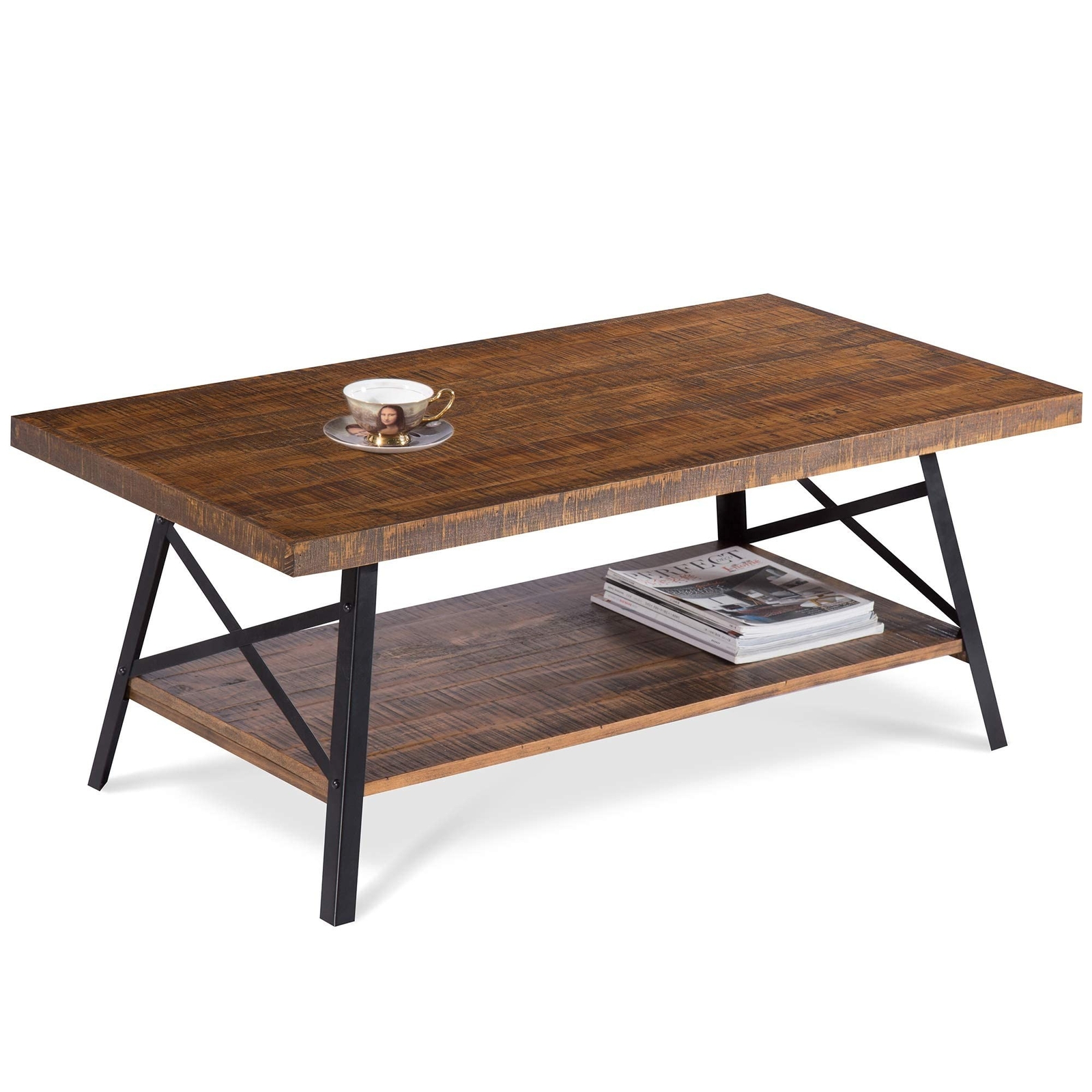 Olee Sleep Cocktail Table with Metal Legs, Rustic Brown