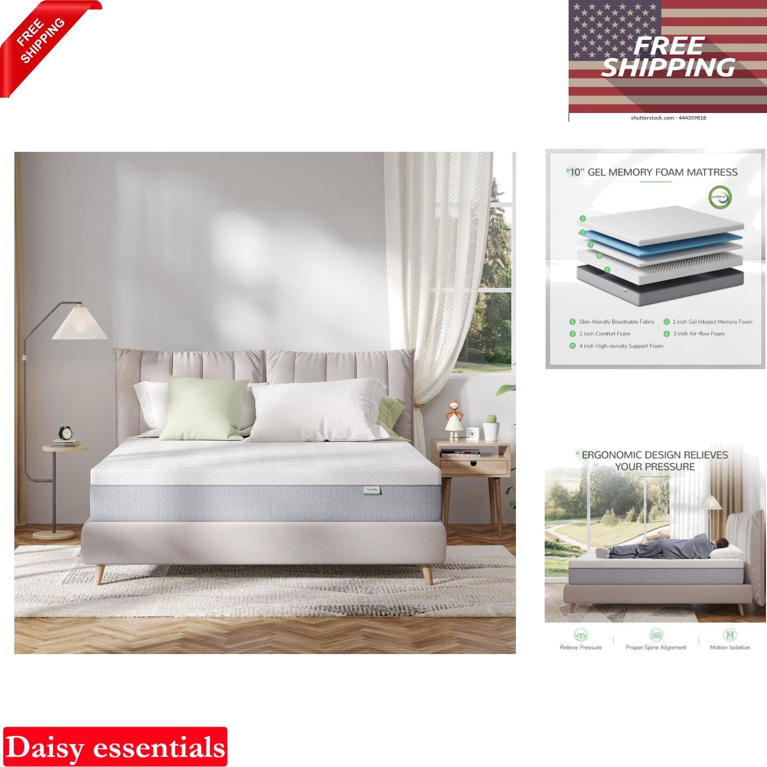Queen Memory Foam Mattress 10 Inch Gel Support Pressure Relief CertiPUR-US Ce…