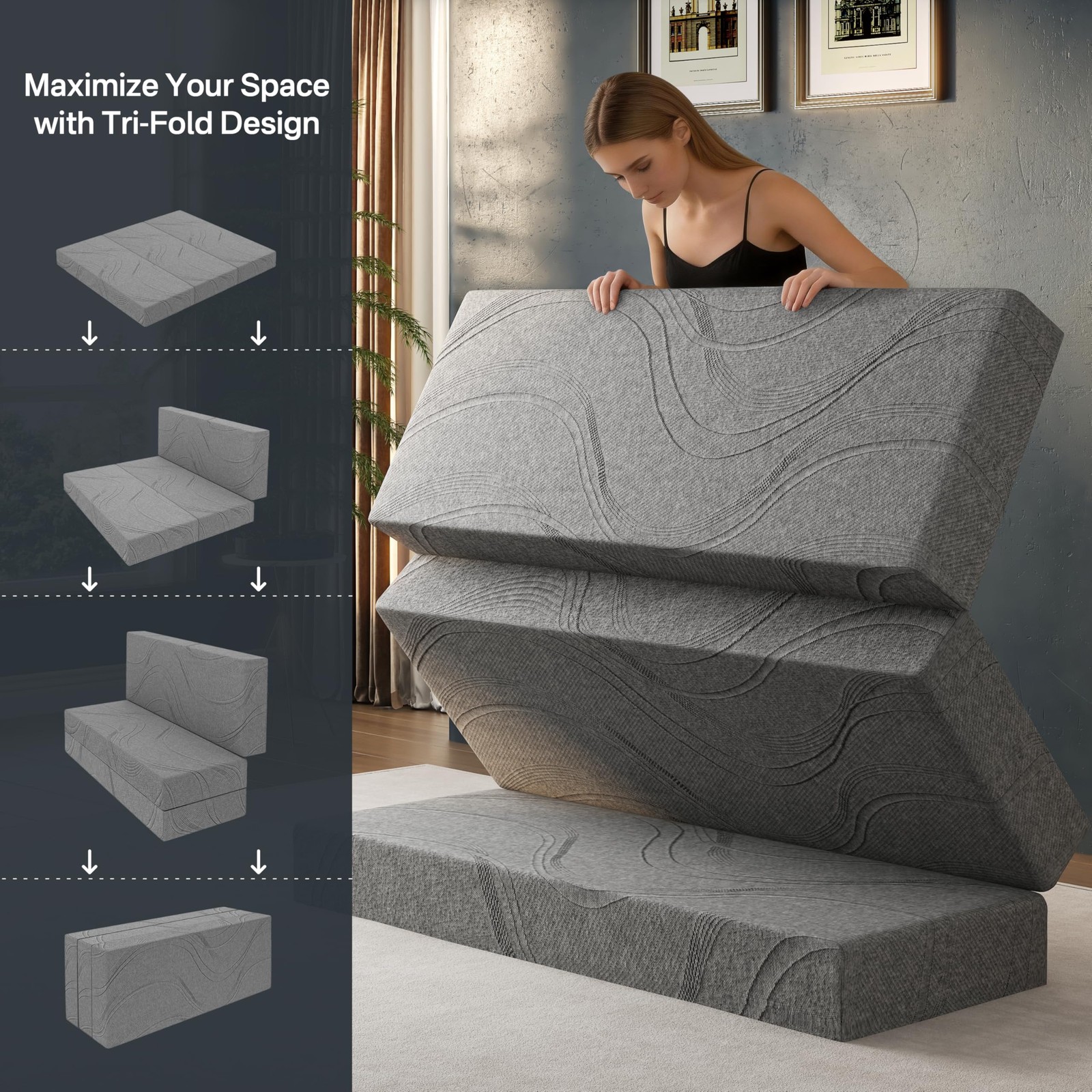 6 Inch Folding Mattress Twin Size, Memory Foam Trifold Mattress for Guest & M…