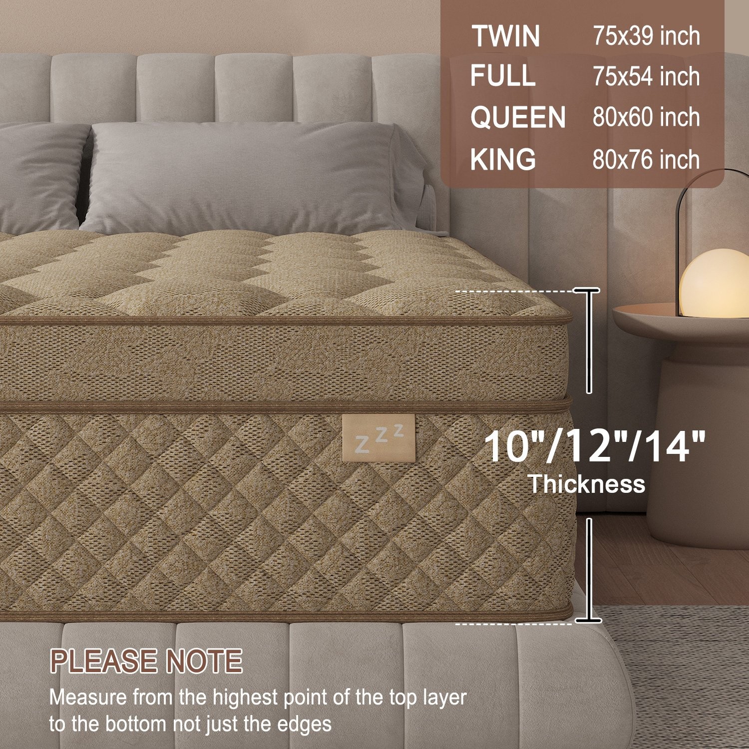 12″ 14″Twin Full Queen King Size Gel Memory Foam Spring Mattress In A Box