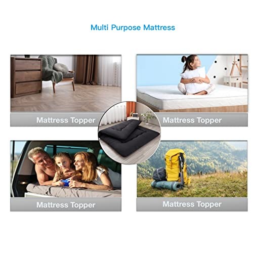 Japanese Floor Mattress Futon Mattress, Thicken Tatami Mat Sleeping Full Black