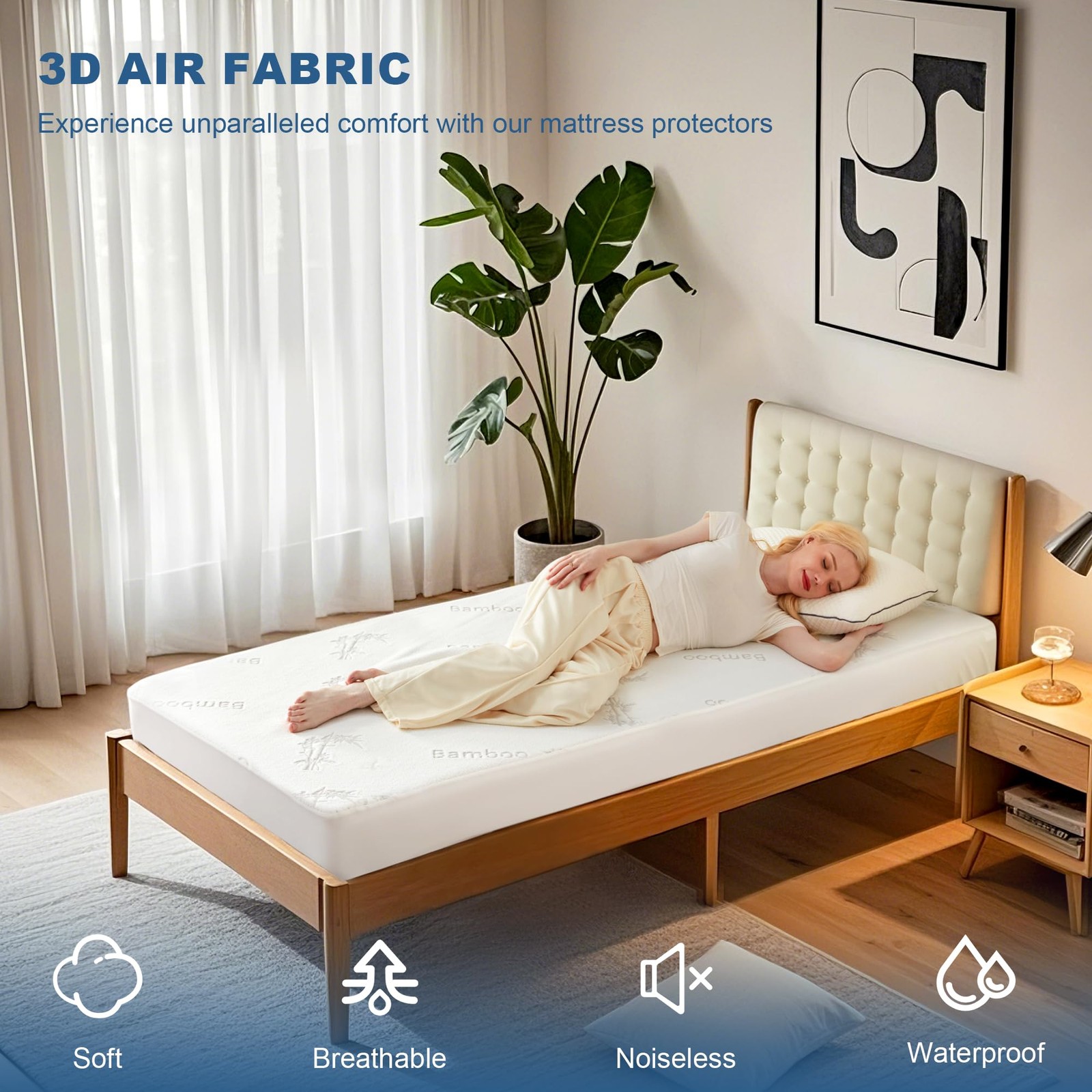 BEDLORE Twin XL Size Waterproof Mattress Protector Viscose XL, White